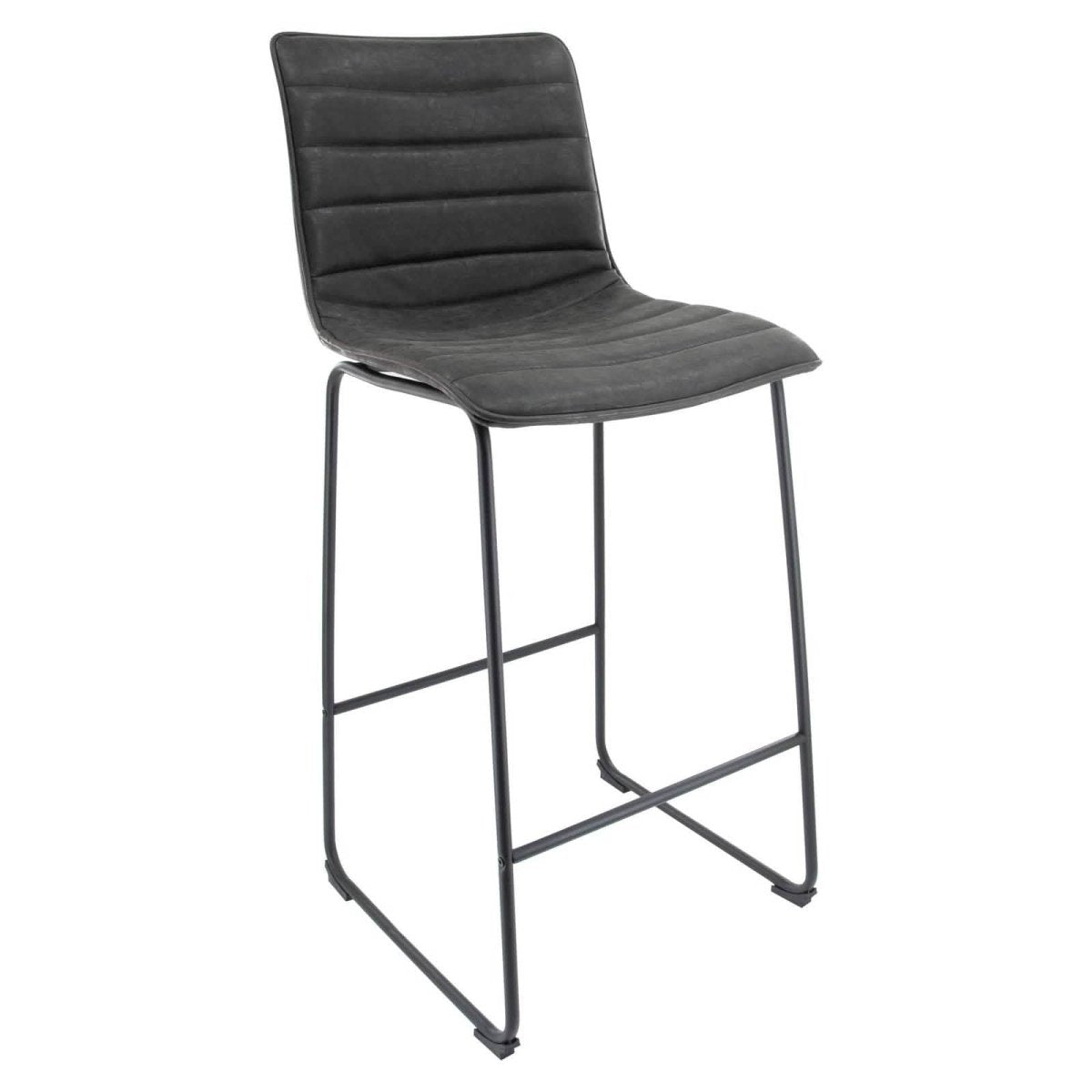 Leisuremod Bar Stools Charcoal Black Brooklyn 29.9" Modern Leather Bar Stool With Black Iron Base & Footrest