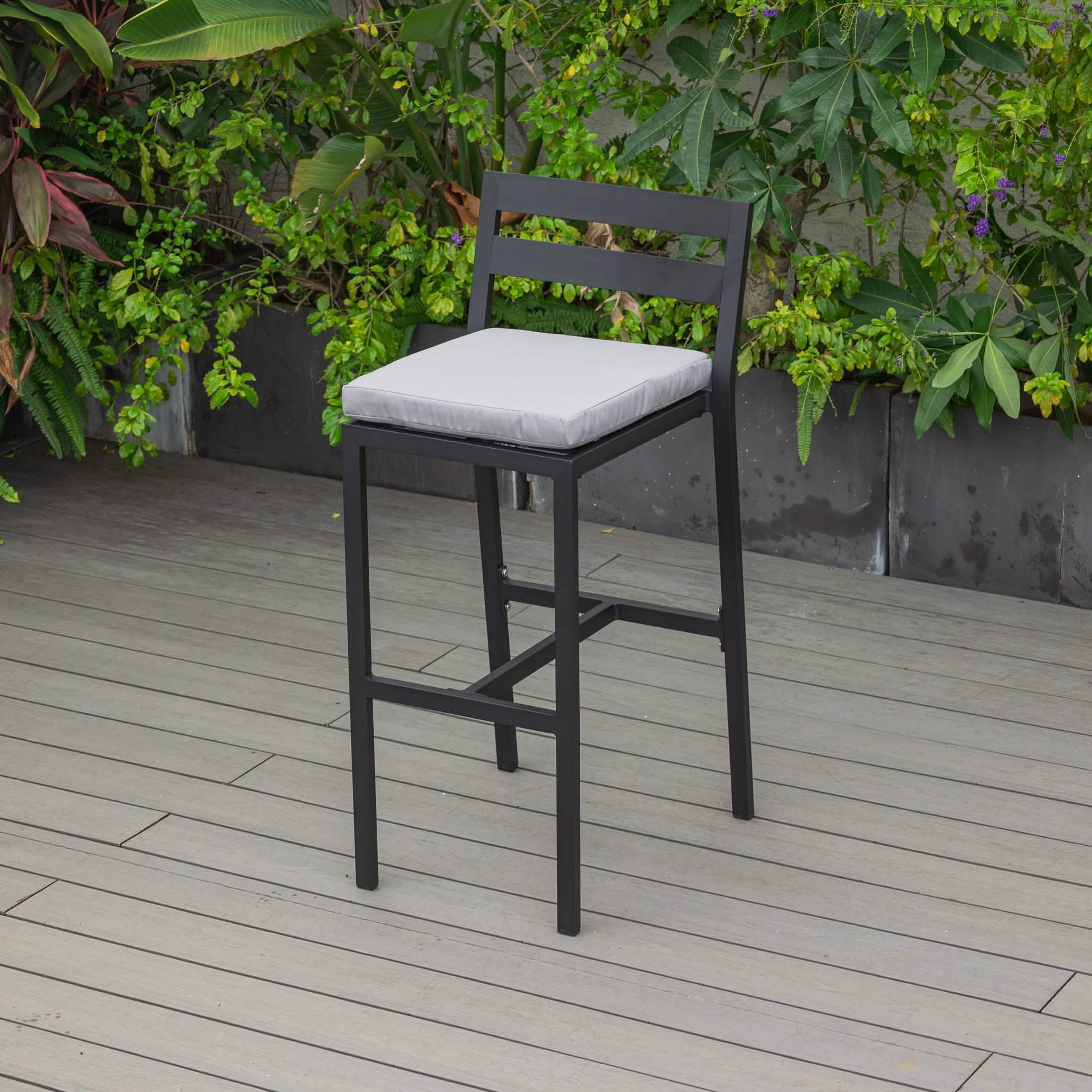 Chelsea Modern Patio Bar Chair in Powder-Coated Aluminum with Removable Cushion Light Grey Bar Stools Leisuremod