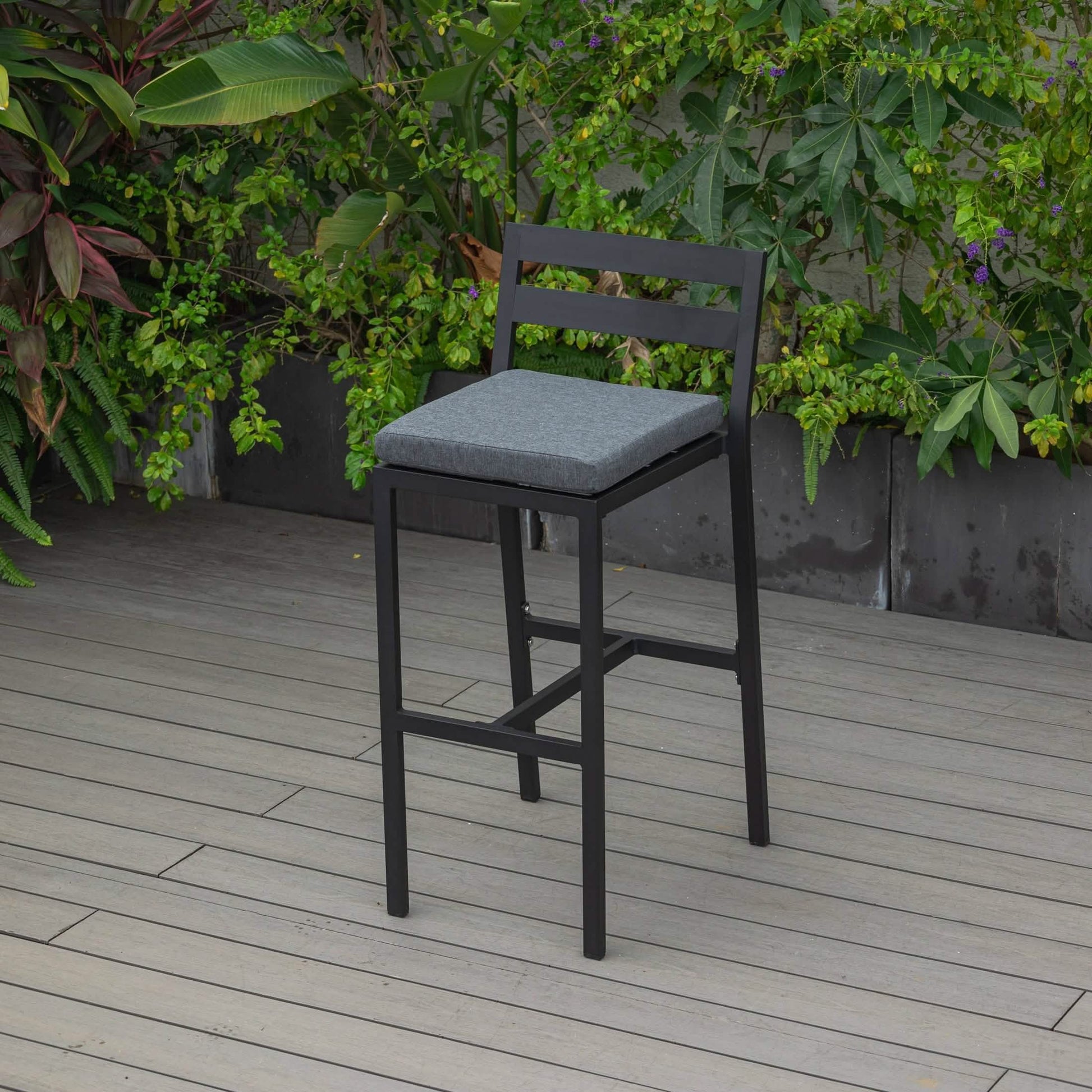 Chelsea Modern Patio Bar Chair in Powder-Coated Aluminum with Removable Cushion Charcoal Bar Stools Leisuremod