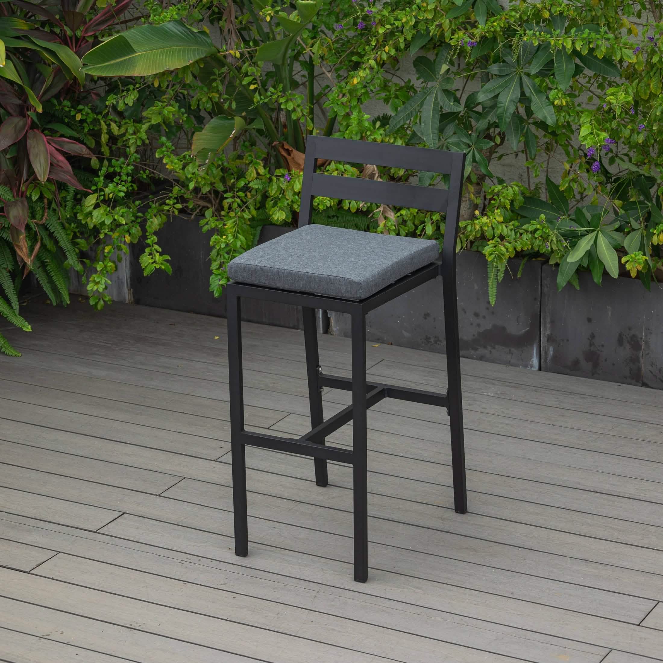 Chelsea Modern Patio Bar Chair in Powder-Coated Aluminum with Removable Cushion Charcoal Bar Stools Leisuremod