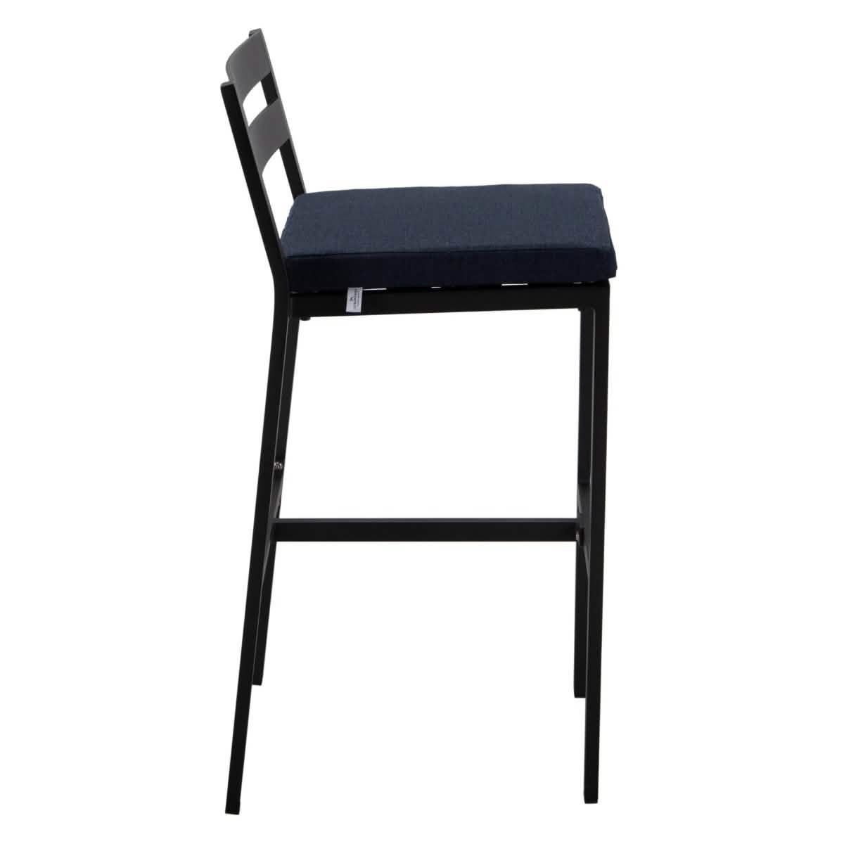 Chelsea Modern Patio Bar Chair in Powder-Coated Aluminum with Removable Cushion Blue Bar Stools Leisuremod