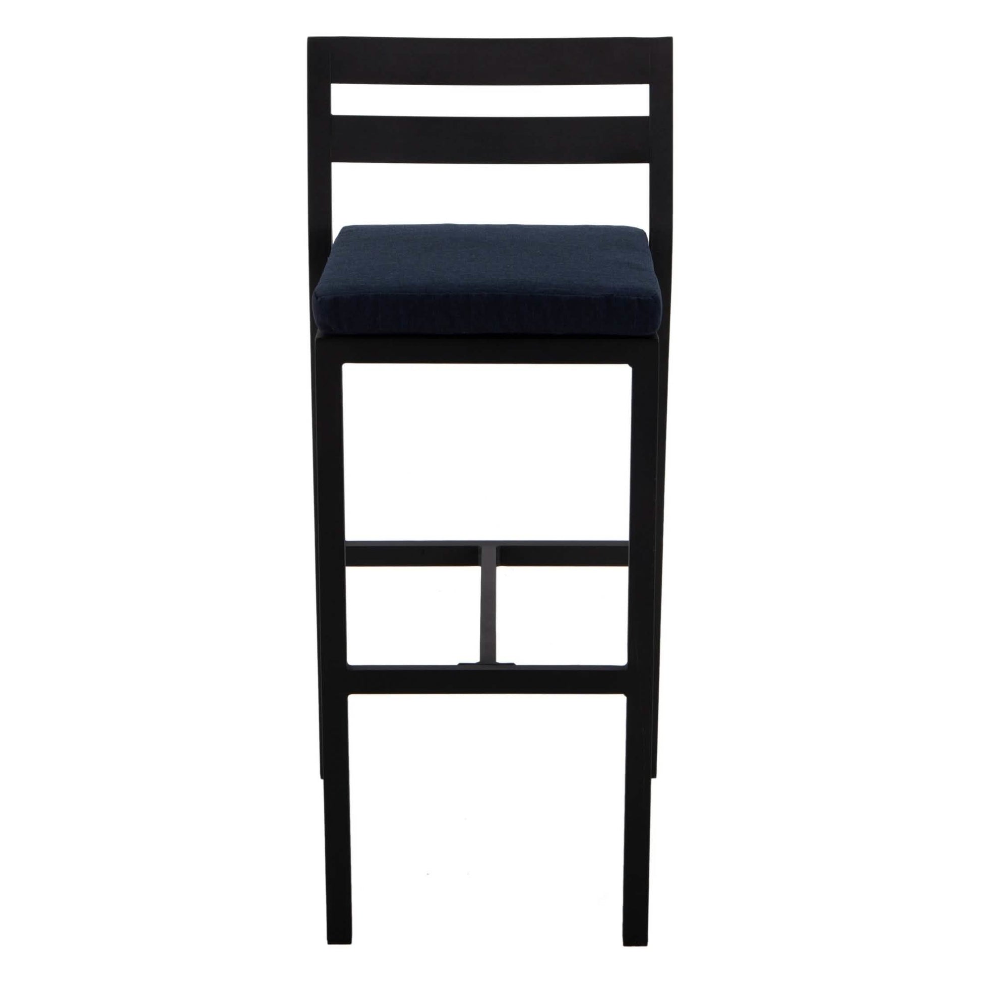 Chelsea Modern Patio Bar Chair in Powder-Coated Aluminum with Removable Cushion Blue Bar Stools Leisuremod