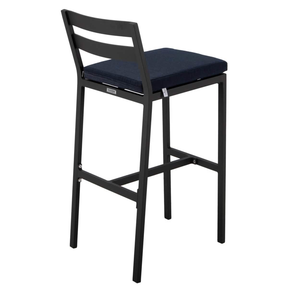 Chelsea Modern Patio Bar Chair in Powder-Coated Aluminum with Removable Cushion Blue Bar Stools Leisuremod