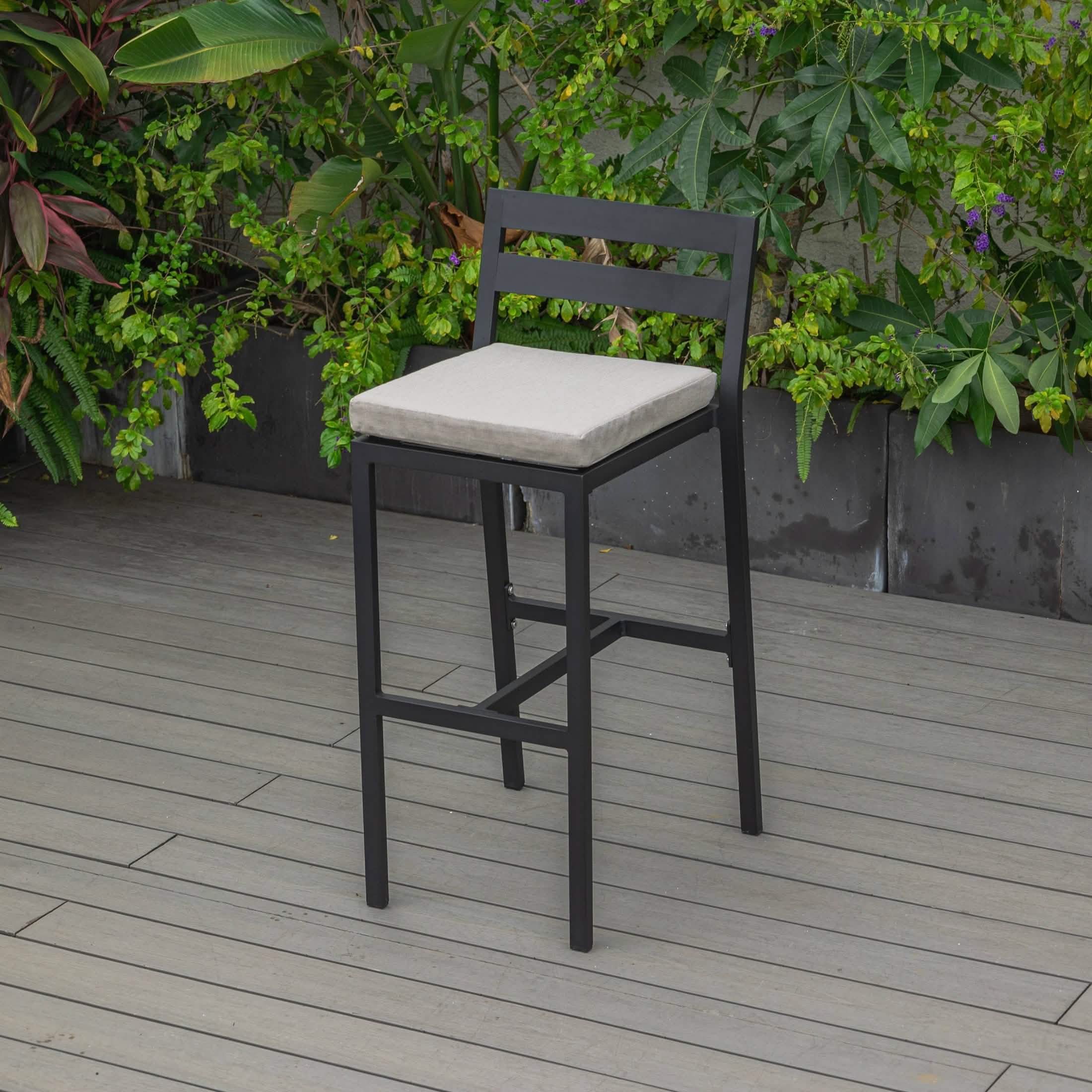 Chelsea Modern Patio Bar Chair in Powder-Coated Aluminum with Removable Cushion Beige Bar Stools Leisuremod