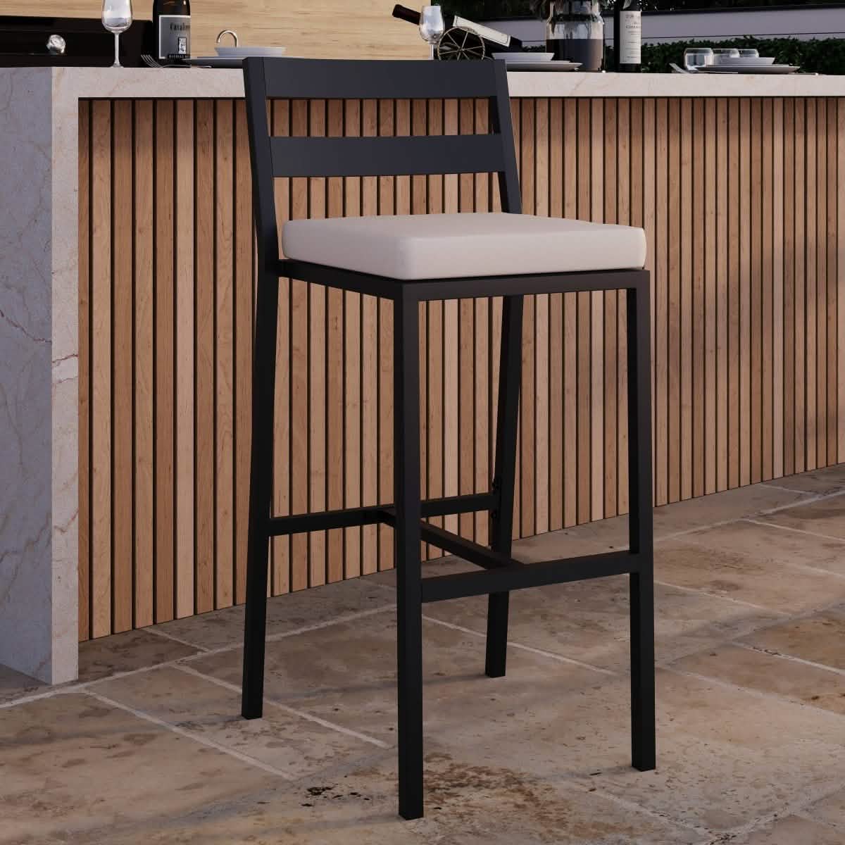 Chelsea Modern Patio Bar Chair in Powder-Coated Aluminum with Removable Cushion Beige Bar Stools Leisuremod