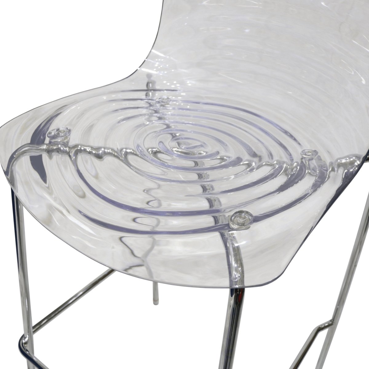 LeisureMod Bar Stools Clear Astor Plastic Bar Stool – Chrome Steel Base with Ripple Swirl Seat Design and Footrest