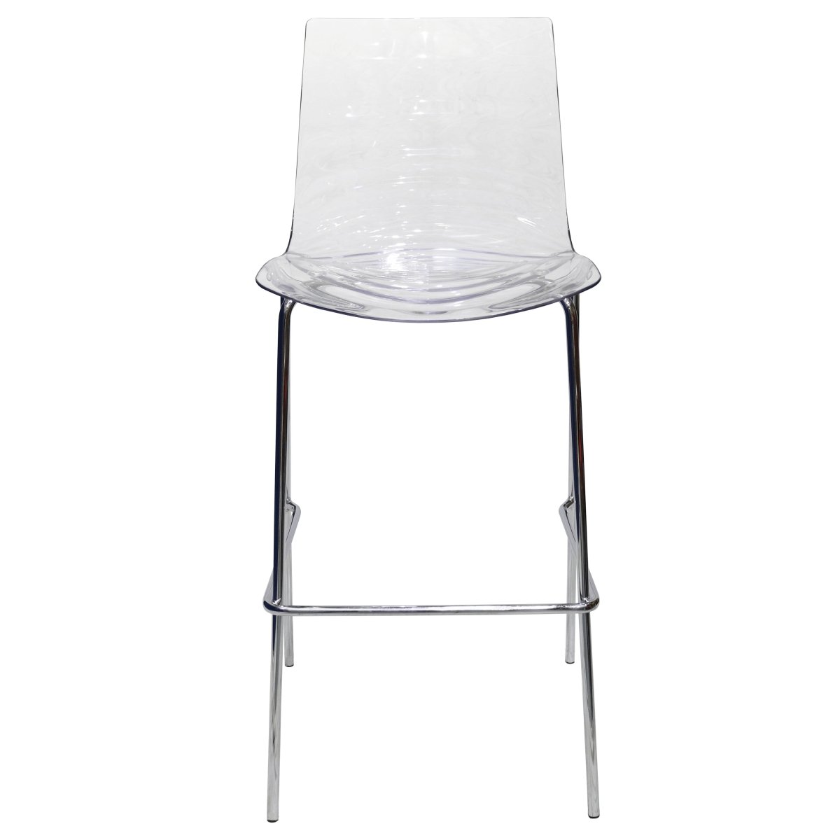 LeisureMod Bar Stools Clear Astor Plastic Bar Stool – Chrome Steel Base with Ripple Swirl Seat Design and Footrest