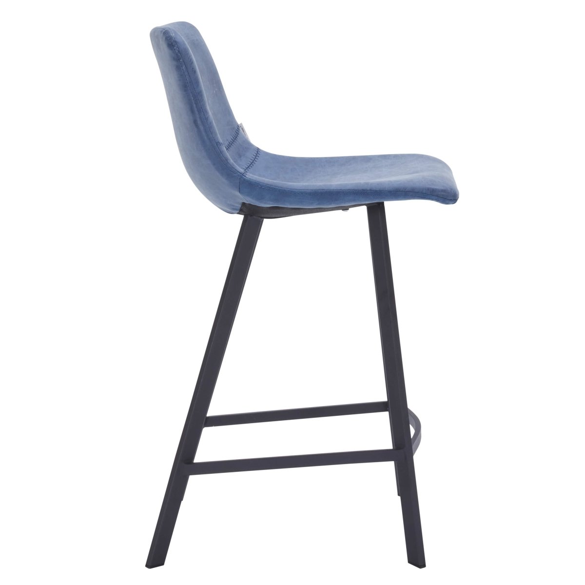 Elland Modern Upholstered Leather Bar Stool With Black/White Iron Legs & Footrest Black 24 Inches Peacock Blue Bar Stools Leisuremod
