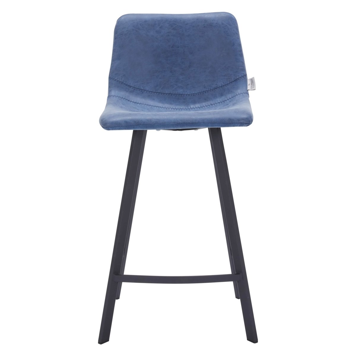 Elland Modern Upholstered Leather Bar Stool With Black/White Iron Legs & Footrest Black 24 Inches Peacock Blue Bar Stools Leisuremod
