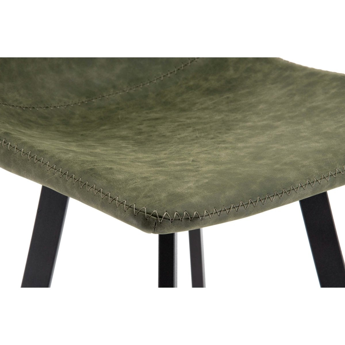 Elland Modern Upholstered Leather Bar Stool With Black/White Iron Legs & Footrest Black 29 Inches Olive Green Bar Stools Leisuremod