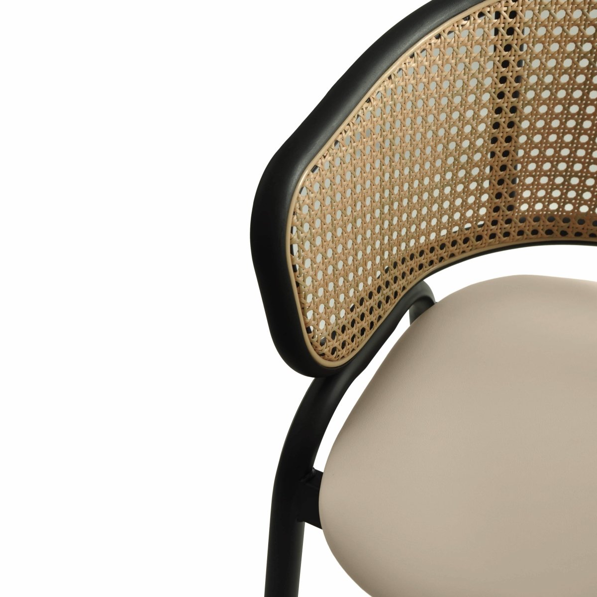 Ervilla Leather Bar Stool with Powder-Coated Stainless Steel Base and Curved Wicker Back Design Taupe Black Bar Stools Leisuremod