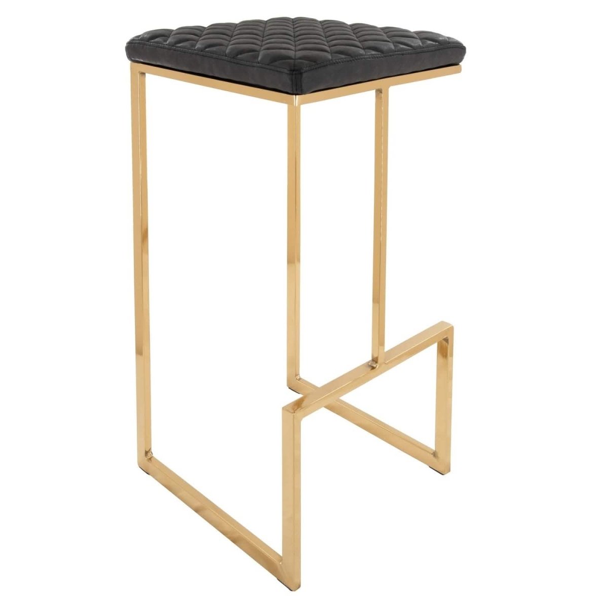 Quincy Quilted Stitched Leather Bar Stools With Gold/Black Metal Frame Gold Charcoal Black Bar Stools Leisuremod