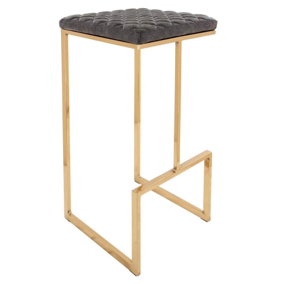 Quincy Quilted Stitched Leather Bar Stools With Gold/Black Metal Frame Gold Grey Bar Stools Leisuremod