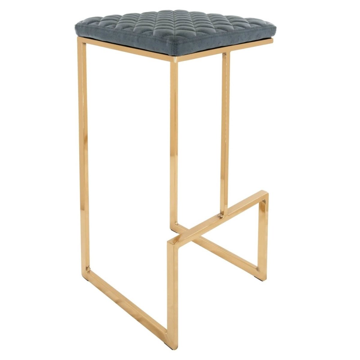 Quincy Quilted Stitched Leather Bar Stools With Gold/Black Metal Frame Gold Peacock Blue Bar Stools Leisuremod