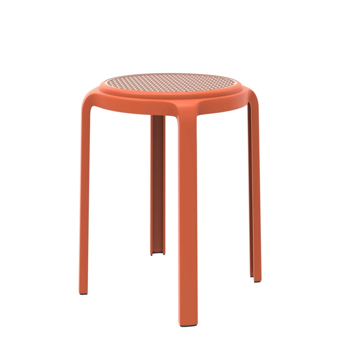 Tresse Mid-Century Modern Stackable Round Plastic Dining Stool for Kitchen and Dining Room Orange Bar Stools Leisuremod