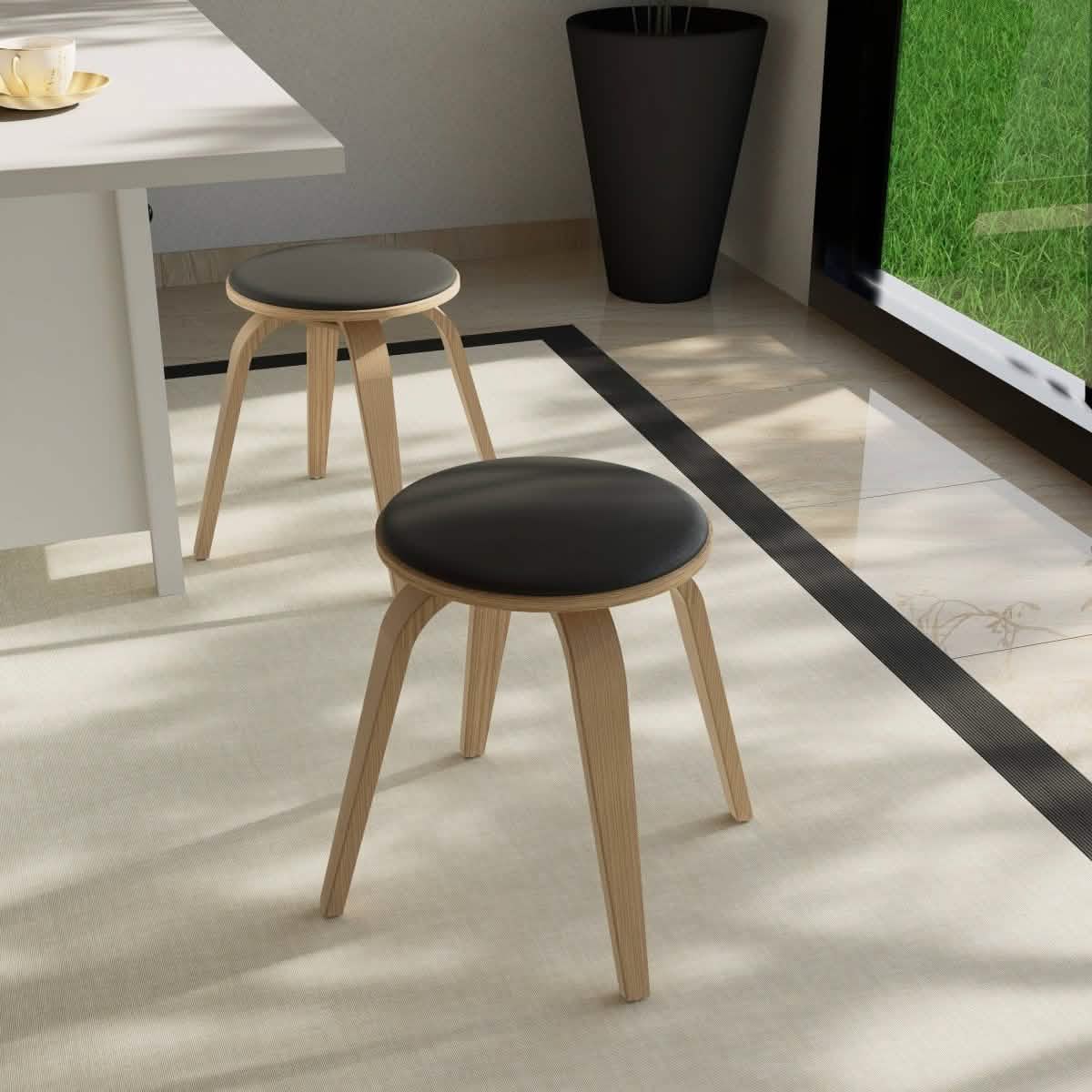 Pelya Mordern Wooden Dining Stool With Walnut Color Frame Washed Walnut Black Bar Stools Leisuremod