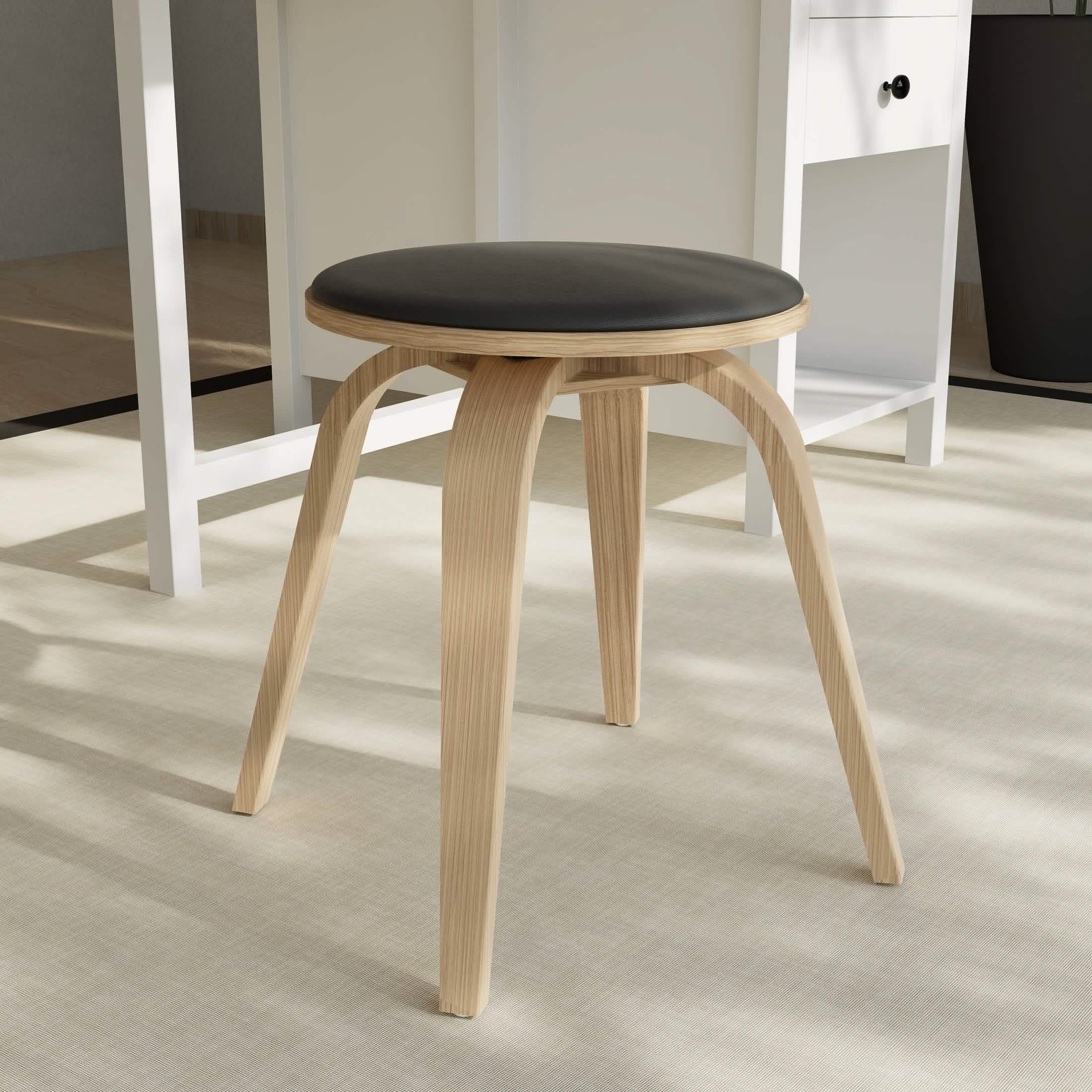 Pelya Mordern Wooden Dining Stool With Walnut Color Frame Washed Walnut Black Bar Stools Leisuremod