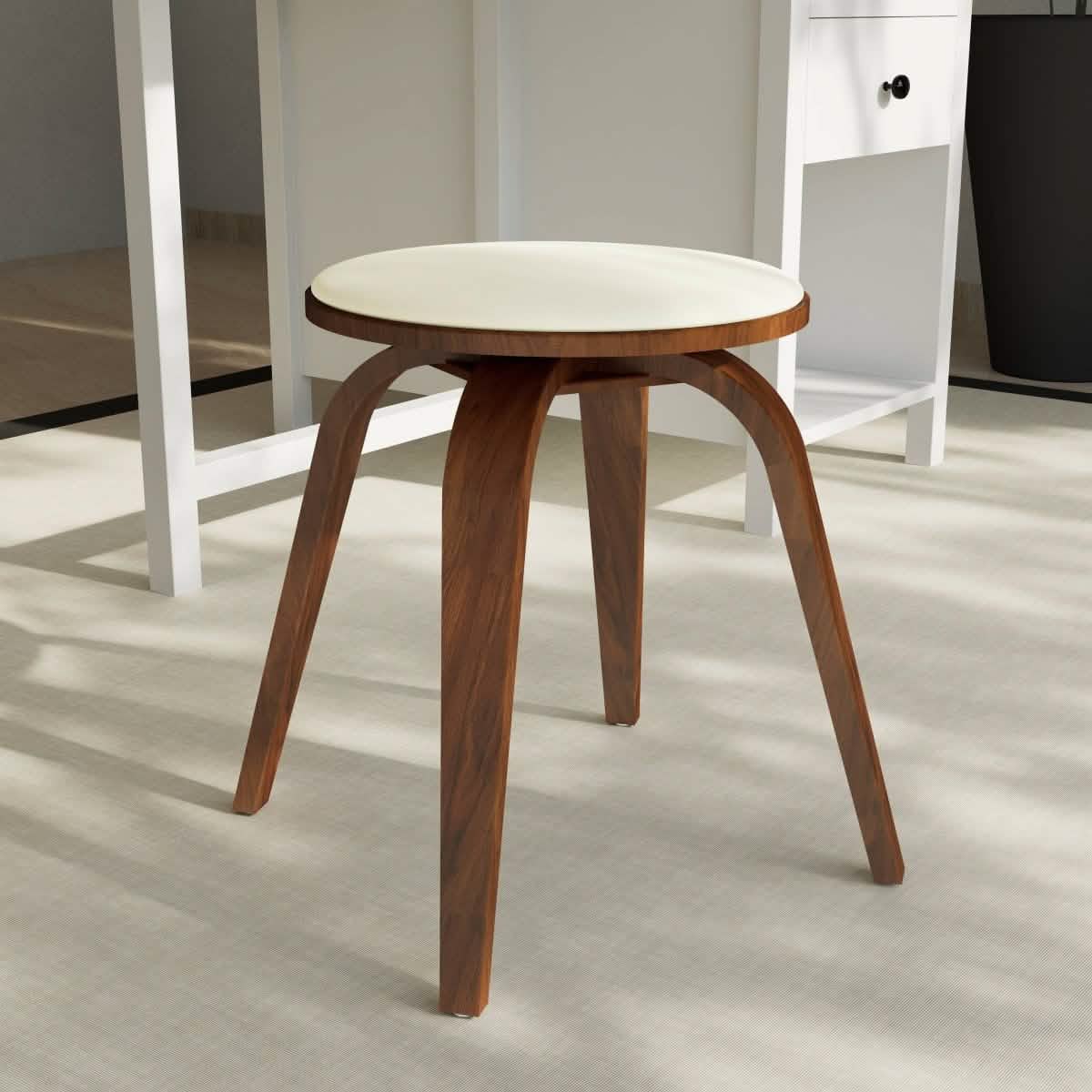 Pelya Mordern Wooden Dining Stool With Walnut Color Frame Walnut Light Cream Bar Stools Leisuremod