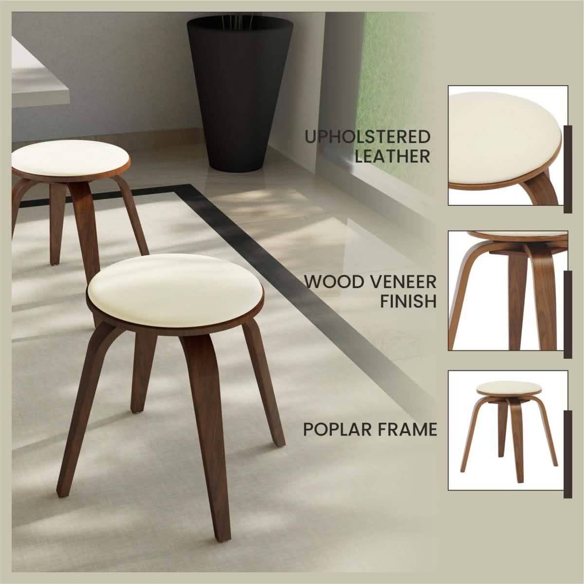 Pelya Mordern Wooden Dining Stool With Walnut Color Frame Walnut Light Cream Bar Stools Leisuremod