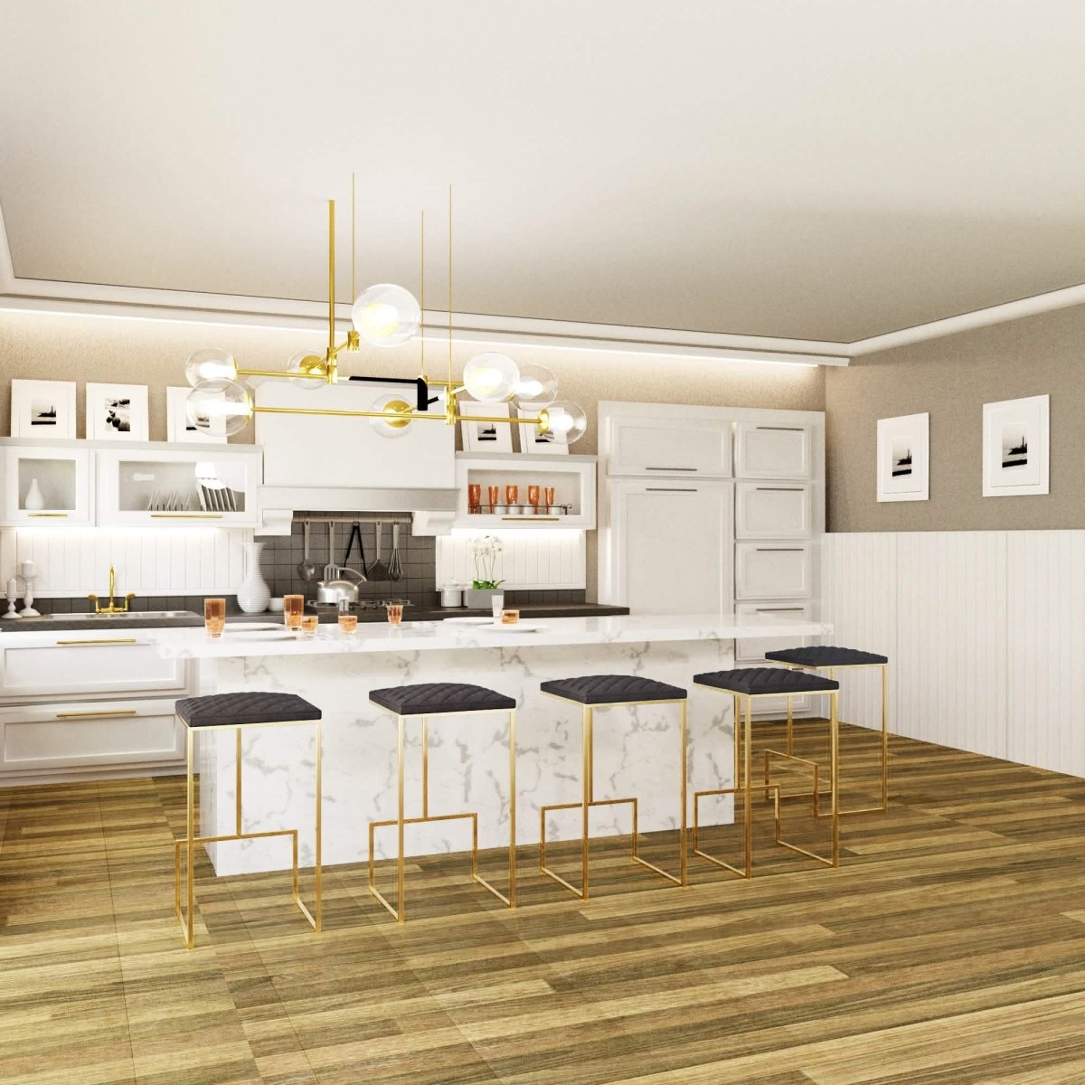 Quincy Quilted Stitched Leather Bar Stools With Gold/Black Metal Frame Gold Peacock Blue Bar Stools Leisuremod