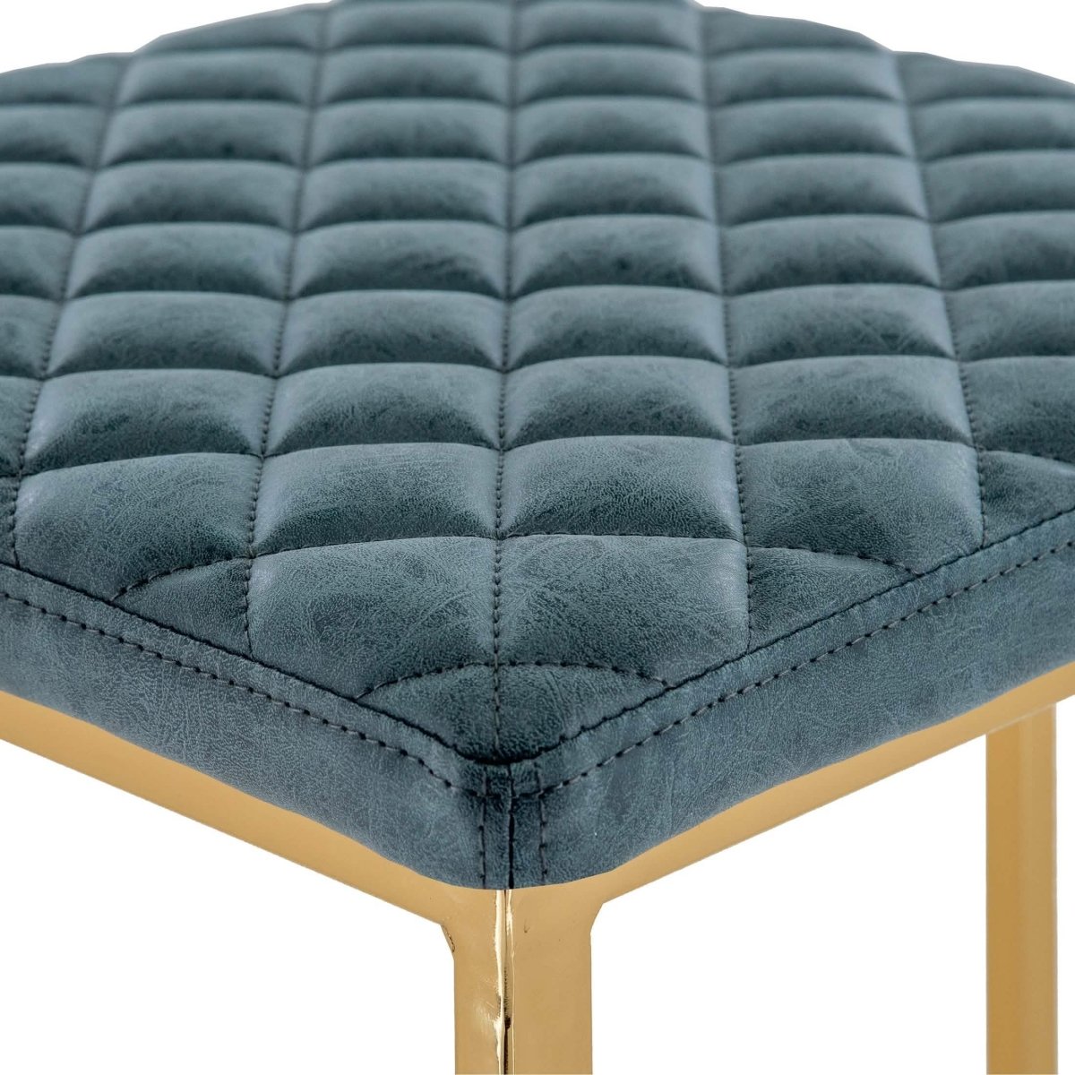 Quincy Quilted Stitched Leather Bar Stools With Gold/Black Metal Frame Gold Peacock Blue Bar Stools Leisuremod