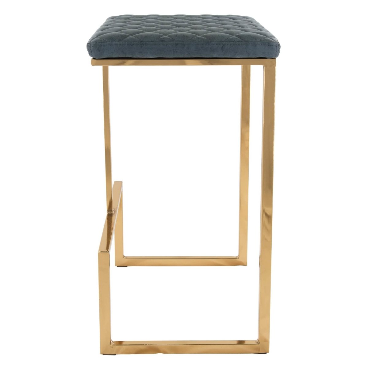 Quincy Quilted Stitched Leather Bar Stools With Gold/Black Metal Frame Gold Peacock Blue Bar Stools Leisuremod