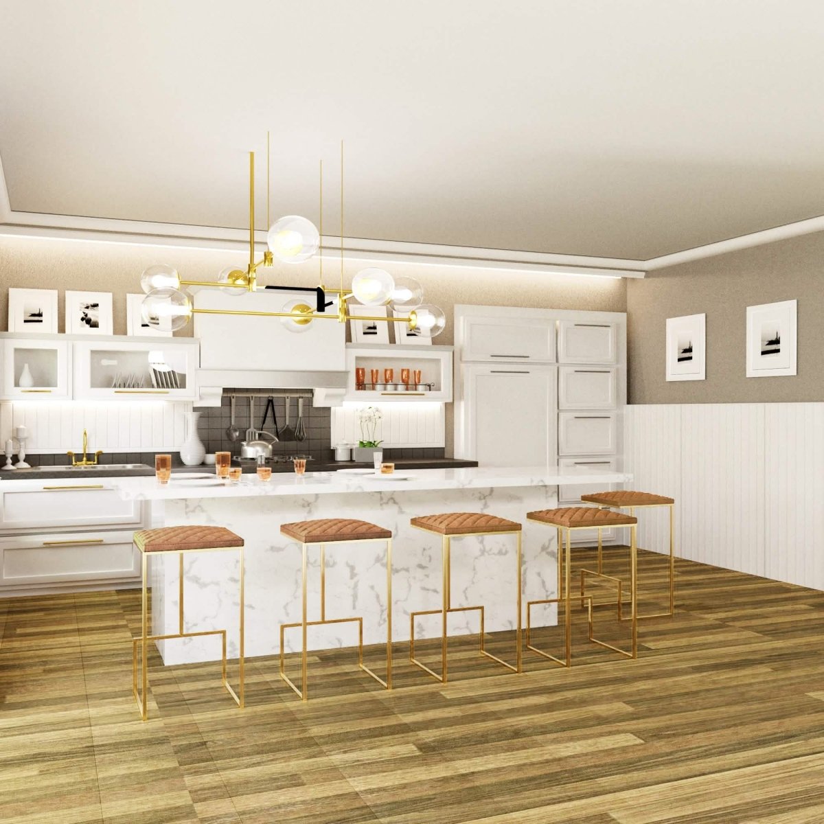 Quincy Quilted Stitched Leather Bar Stools With Gold/Black Metal Frame Gold Peacock Blue Bar Stools Leisuremod