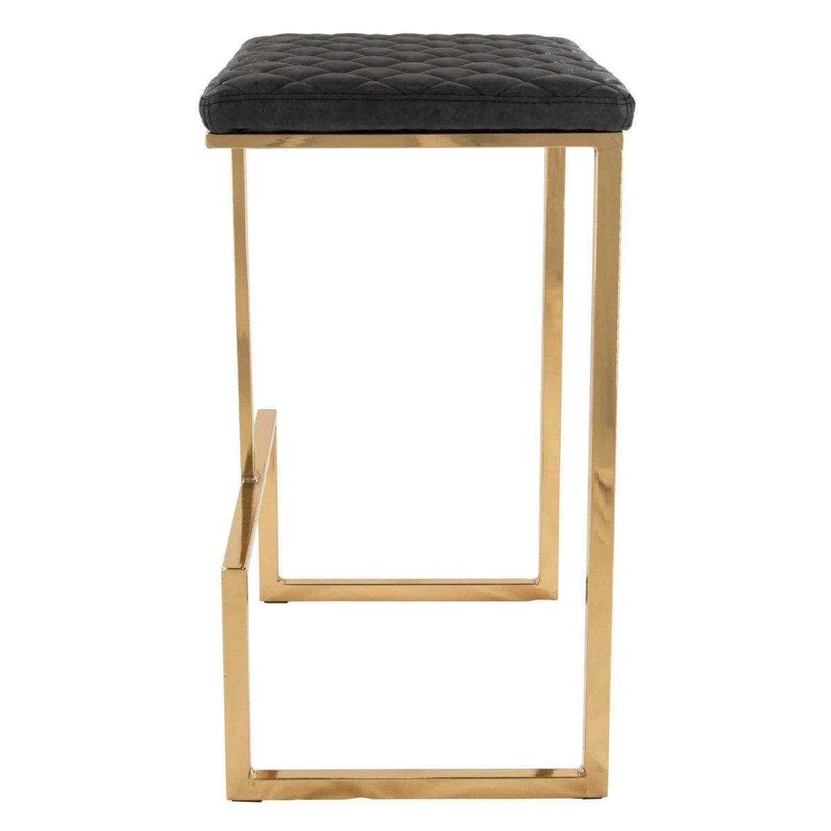 Quincy Quilted Stitched Leather Bar Stools With Gold/Black Metal Frame Gold Charcoal Black Bar Stools Leisuremod