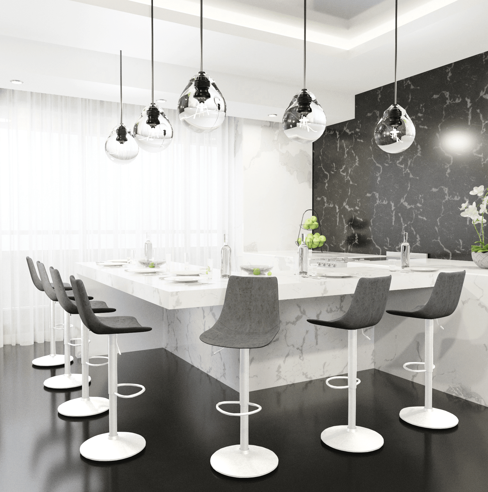 Tilbury Adjustable Height Bar Stool with Leather Upholstery in White Iron with Footrest Bar Stools Leisuremod