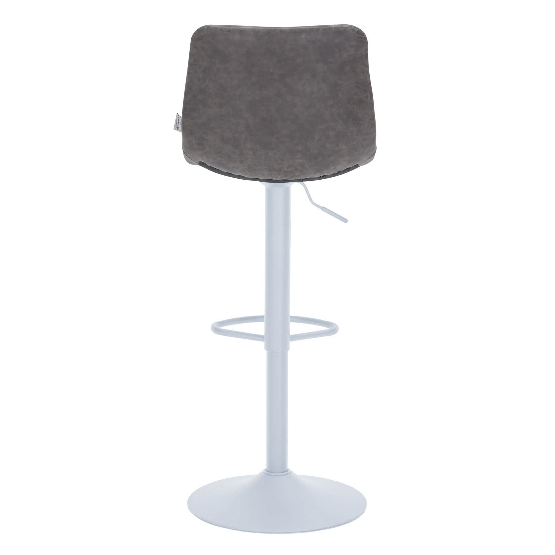 Tilbury Adjustable Height Bar Stool with Leather Upholstery in White Iron with Footrest Bar Stools Leisuremod