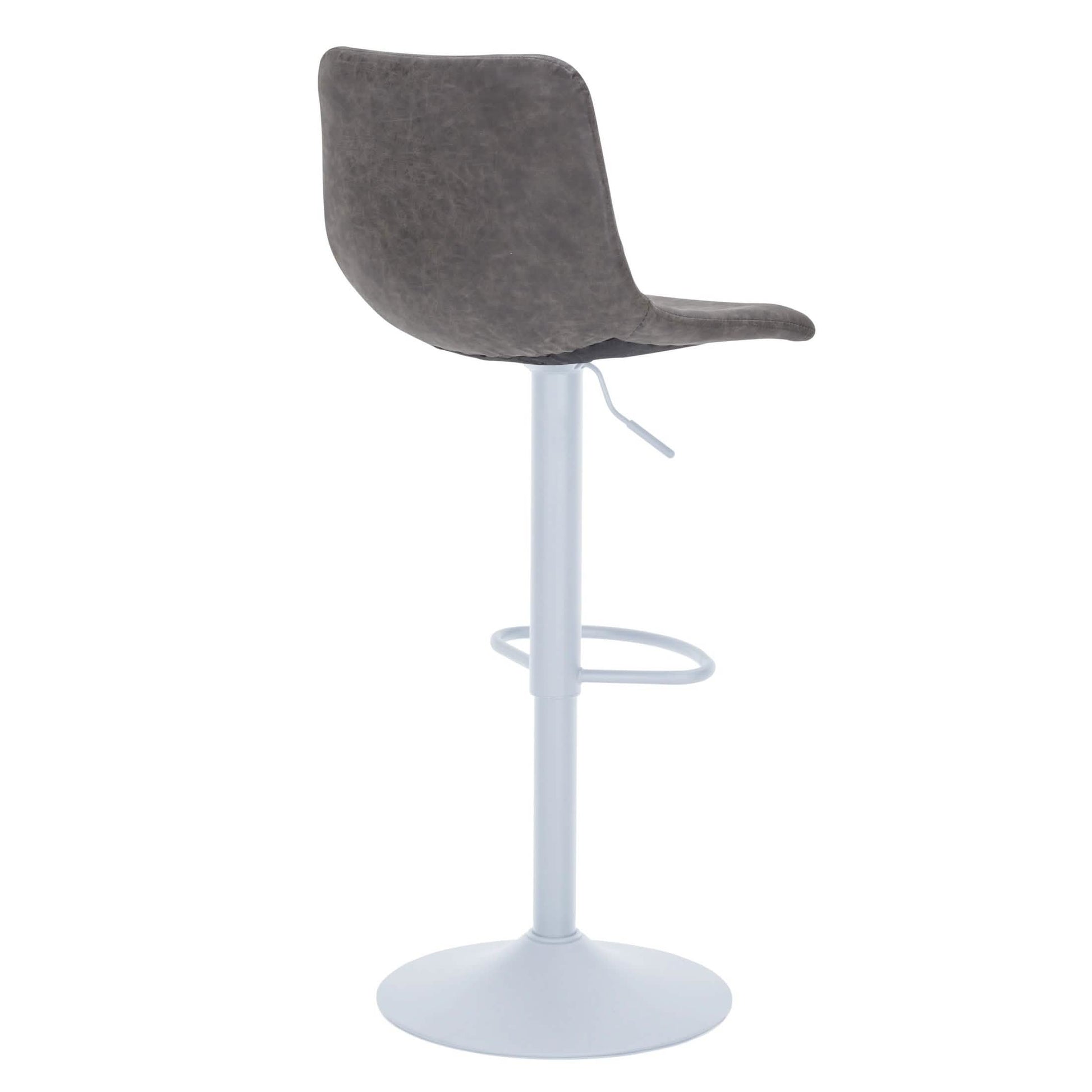 Tilbury Adjustable Height Bar Stool with Leather Upholstery in White Iron with Footrest Bar Stools Leisuremod