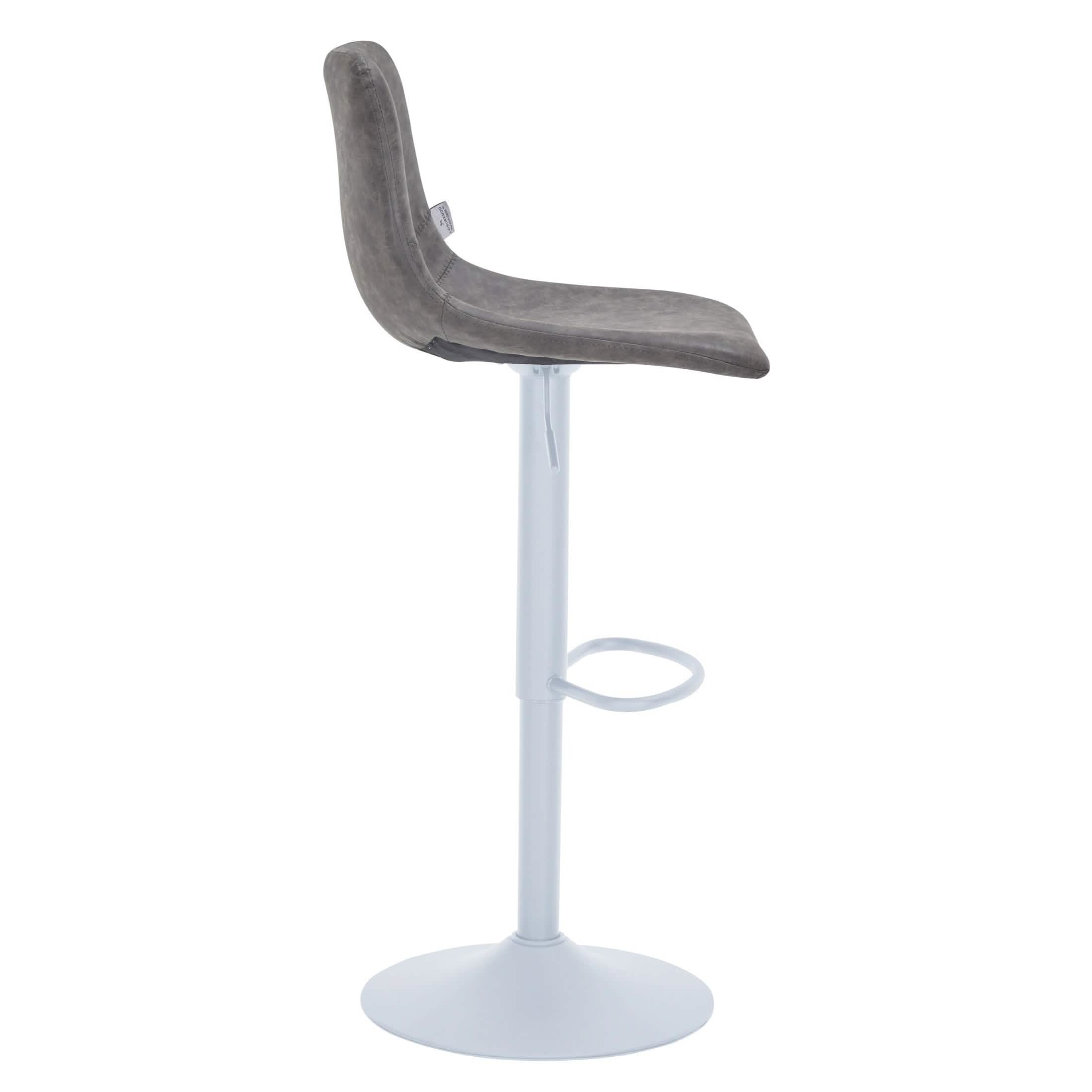 Tilbury Adjustable Height Bar Stool with Leather Upholstery in White Iron with Footrest Bar Stools Leisuremod