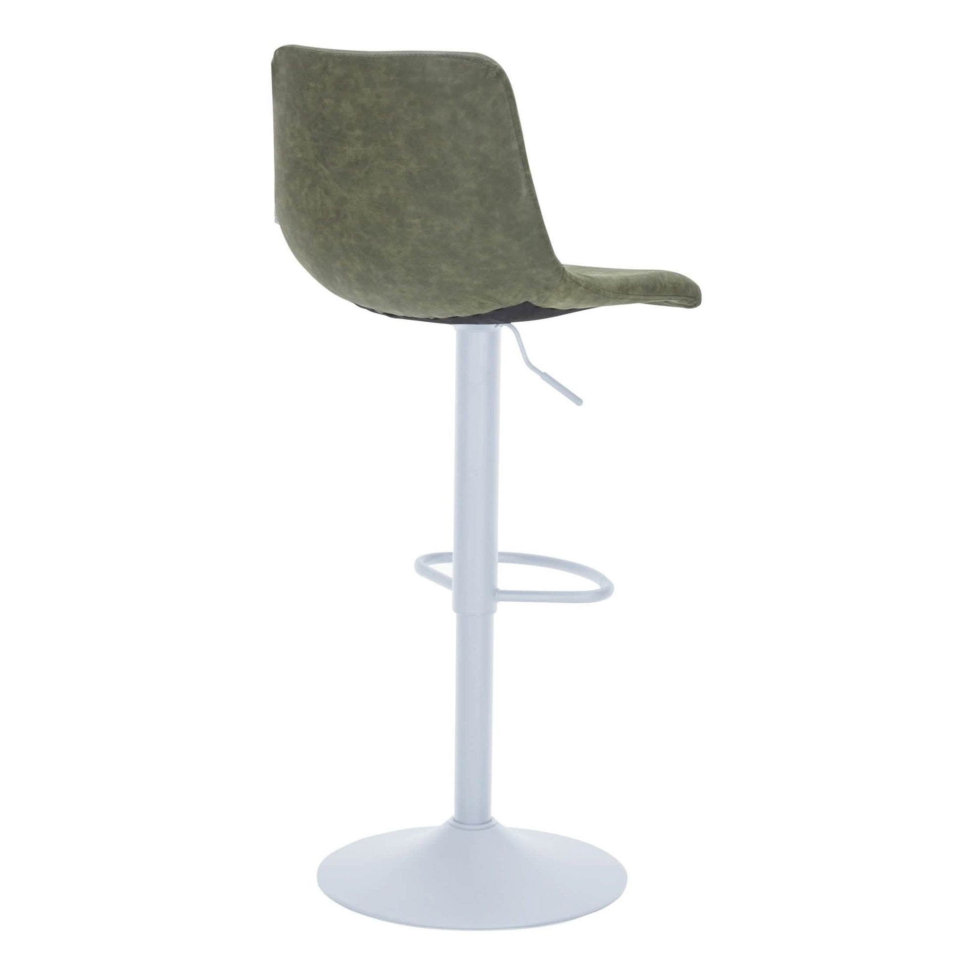 Tilbury Adjustable Height Bar Stool with Leather Upholstery in White Iron with Footrest Bar Stools Leisuremod