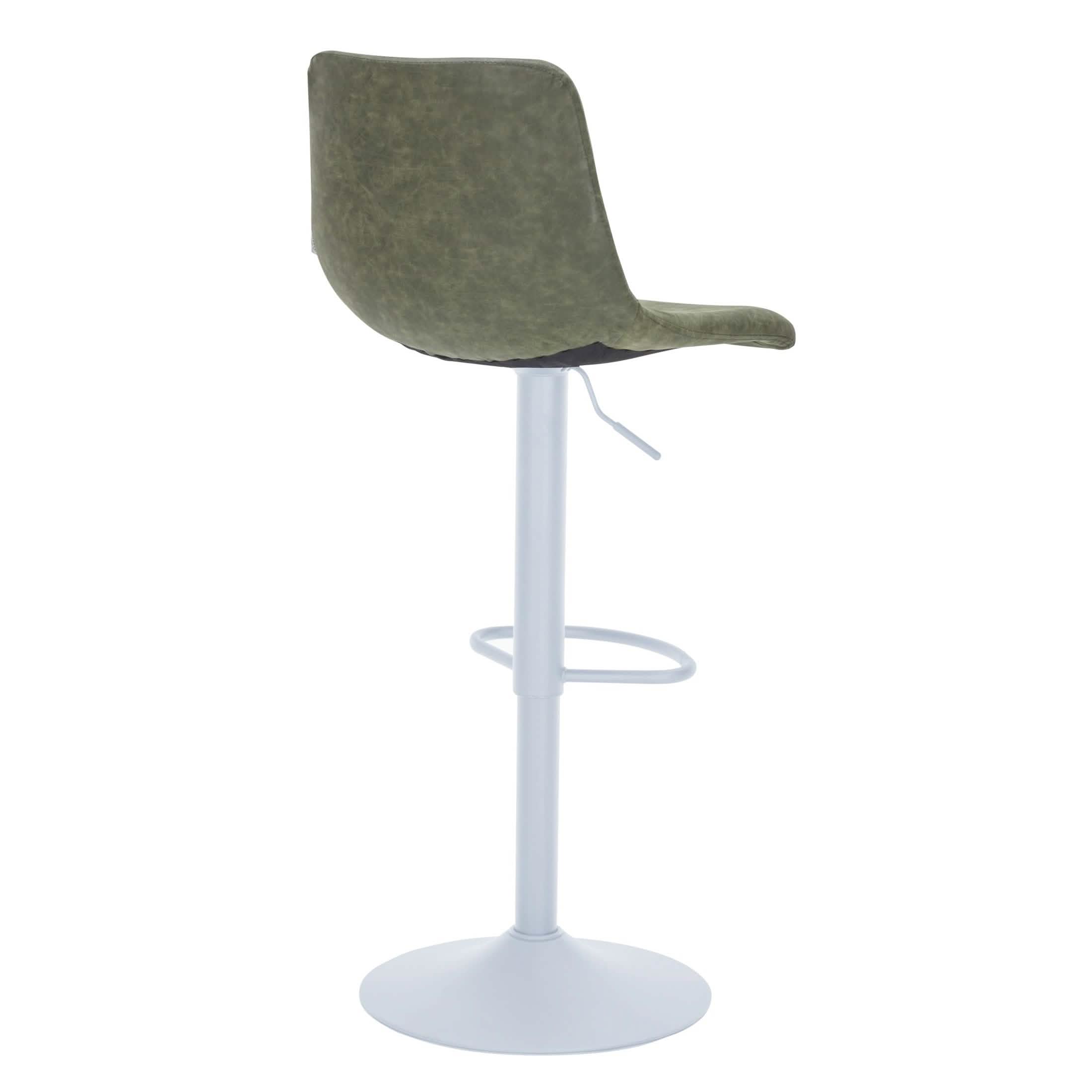 Tilbury Adjustable Height Bar Stool with Leather Upholstery in White Iron with Footrest Bar Stools Leisuremod