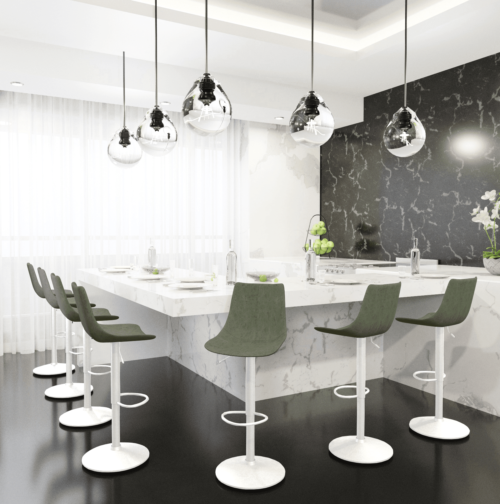 Tilbury Adjustable Height Bar Stool with Leather Upholstery in White Iron with Footrest Bar Stools Leisuremod