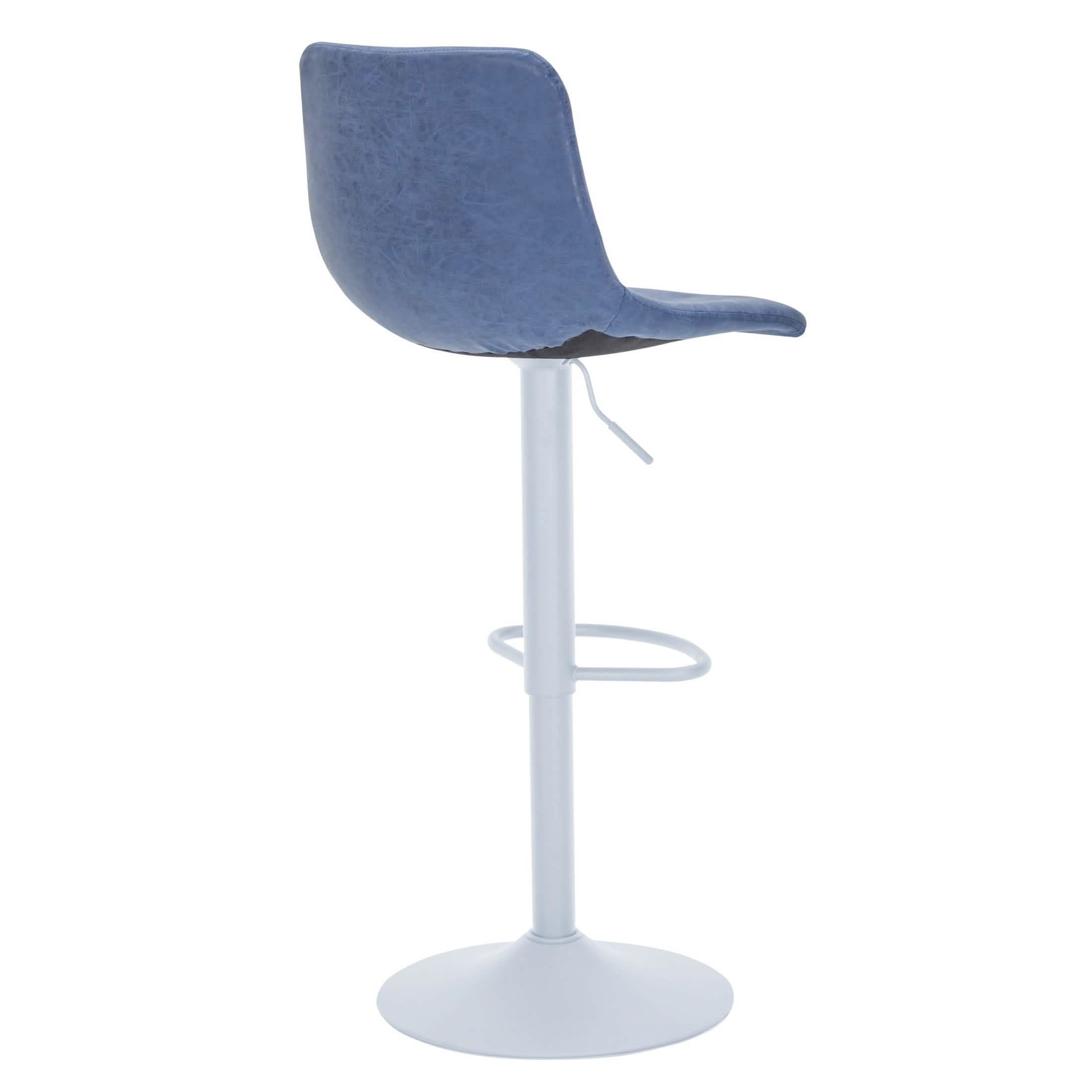 Tilbury Adjustable Height Bar Stool with Leather Upholstery in White Iron with Footrest Bar Stools Leisuremod