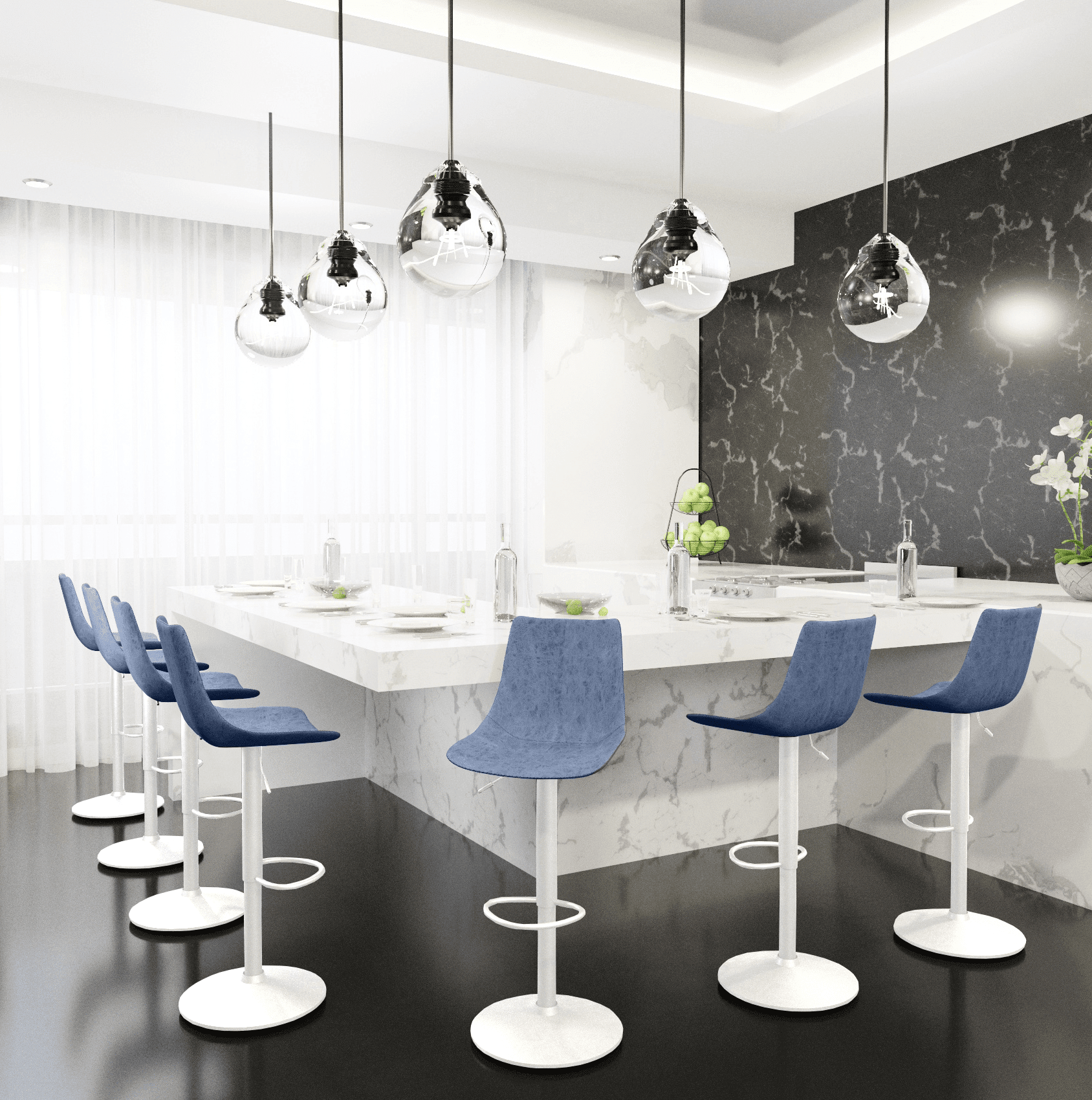 Tilbury Adjustable Height Bar Stool with Leather Upholstery in White Iron with Footrest Bar Stools Leisuremod