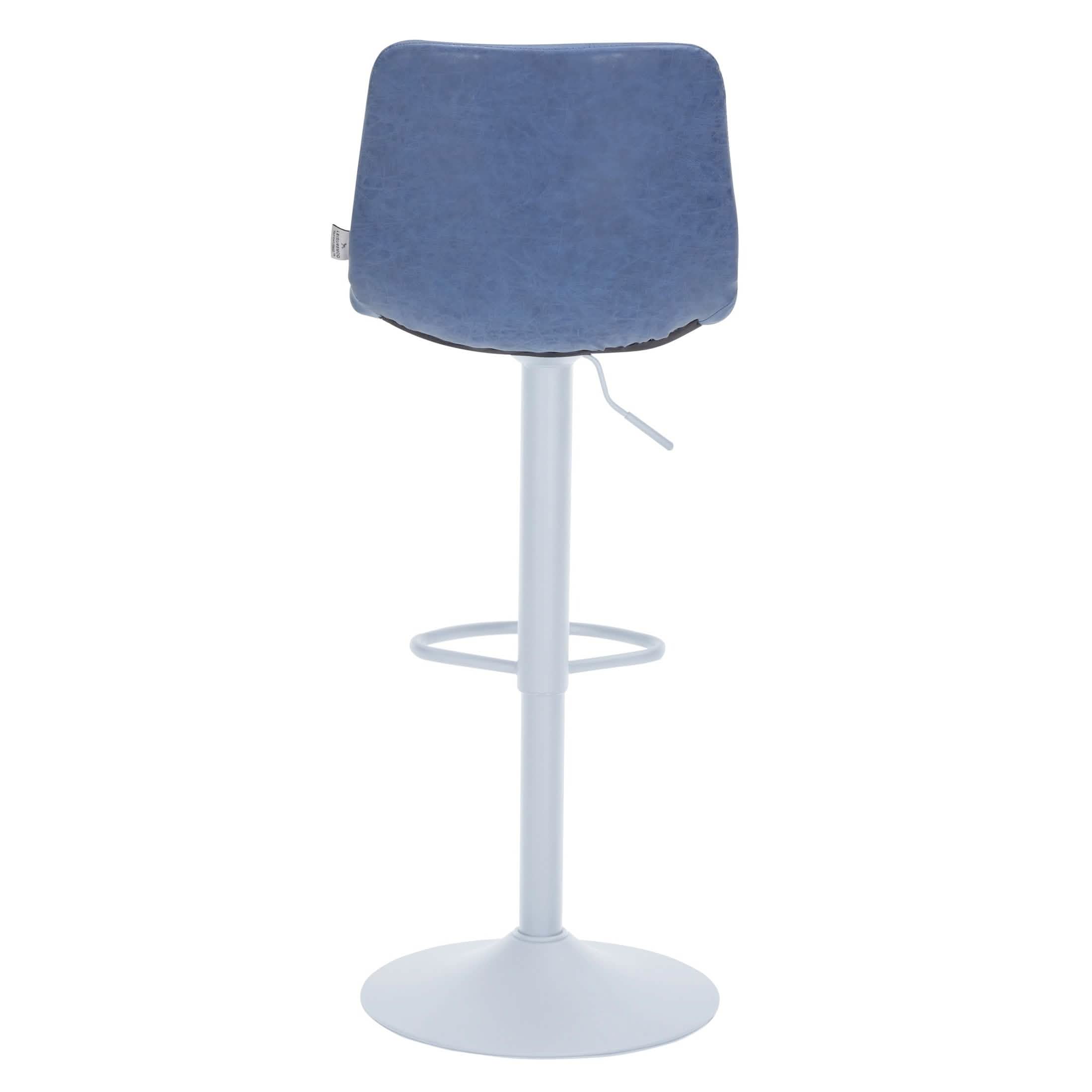 Tilbury Adjustable Height Bar Stool with Leather Upholstery in White Iron with Footrest Bar Stools Leisuremod