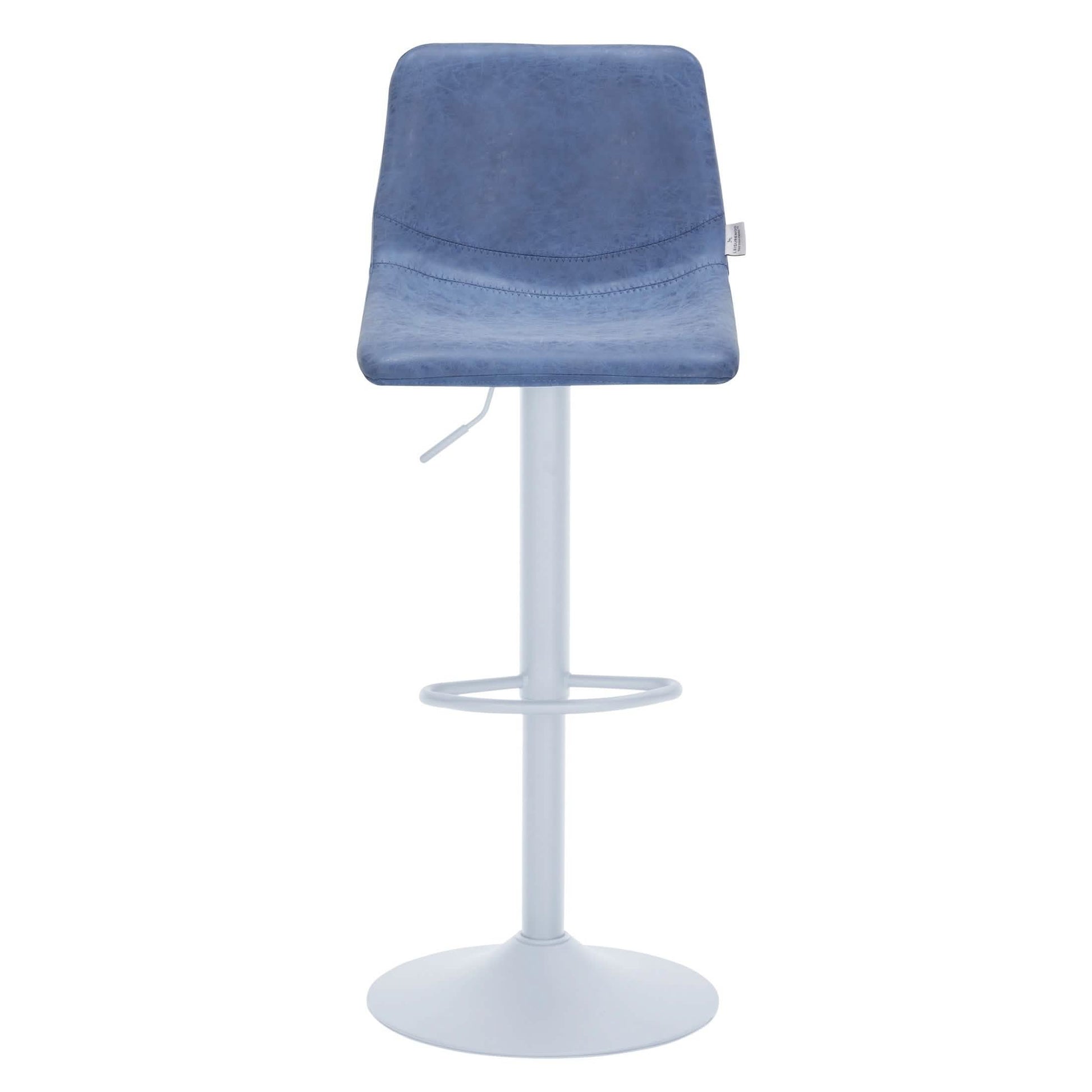 Tilbury Adjustable Height Bar Stool with Leather Upholstery in White Iron with Footrest Bar Stools Leisuremod