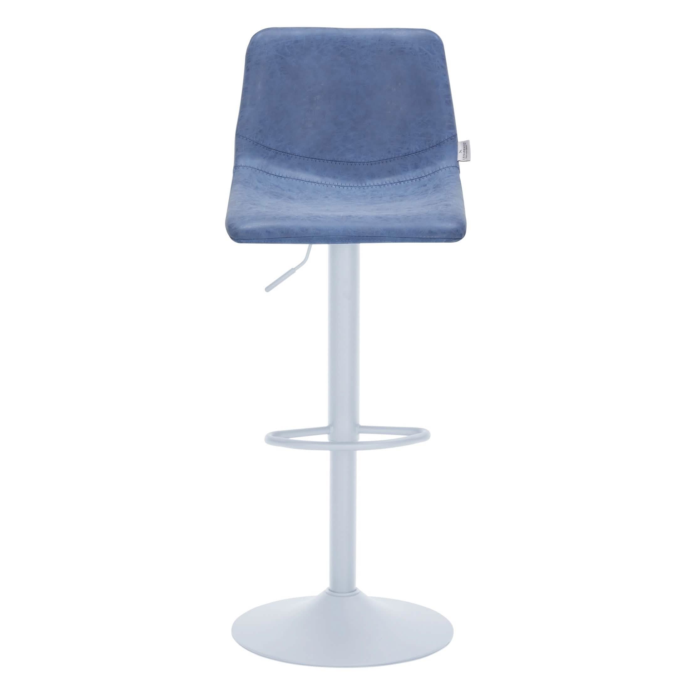 Tilbury Adjustable Height Bar Stool with Leather Upholstery in White Iron with Footrest Bar Stools Leisuremod