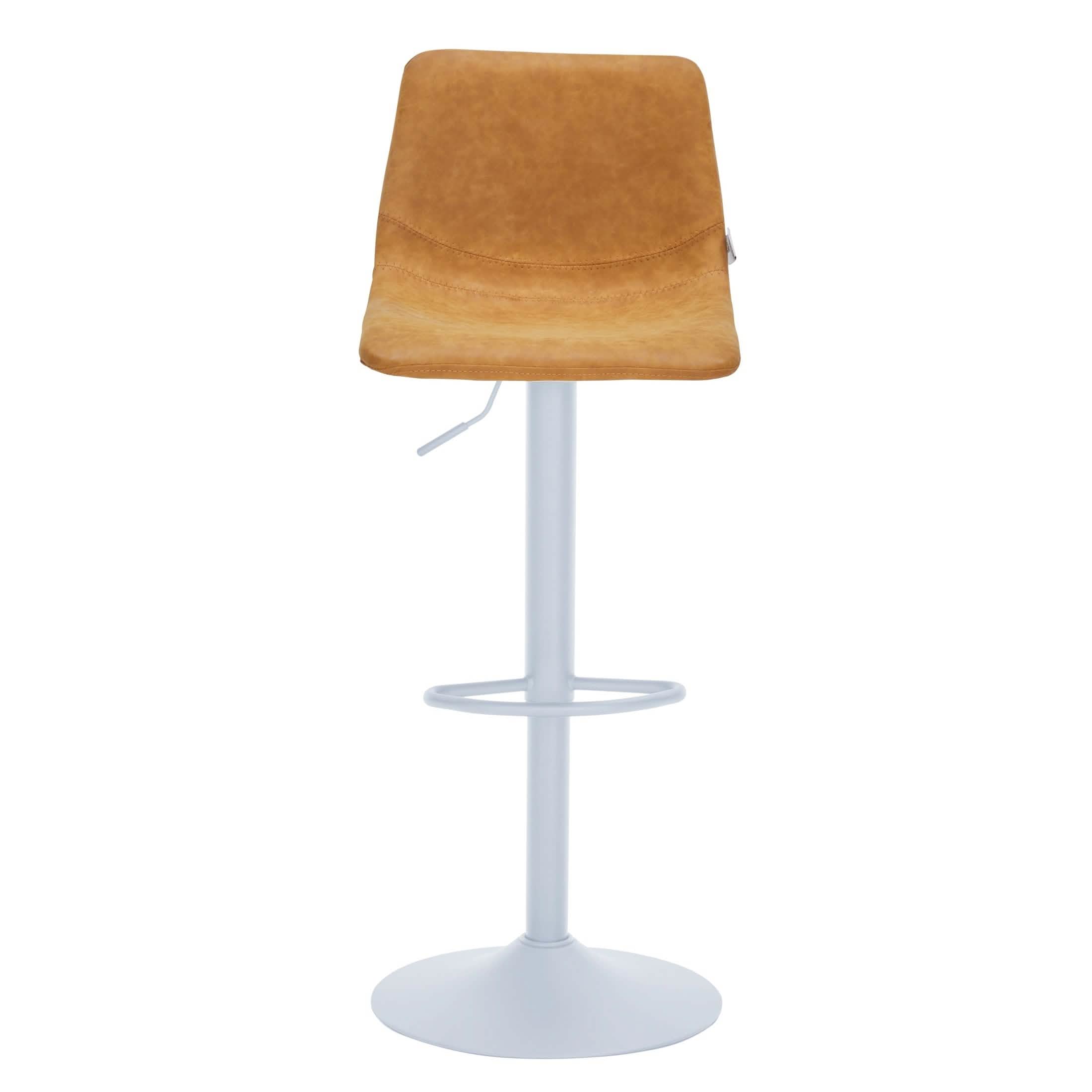 Tilbury Adjustable Height Bar Stool with Leather Upholstery in White Iron with Footrest Bar Stools Leisuremod