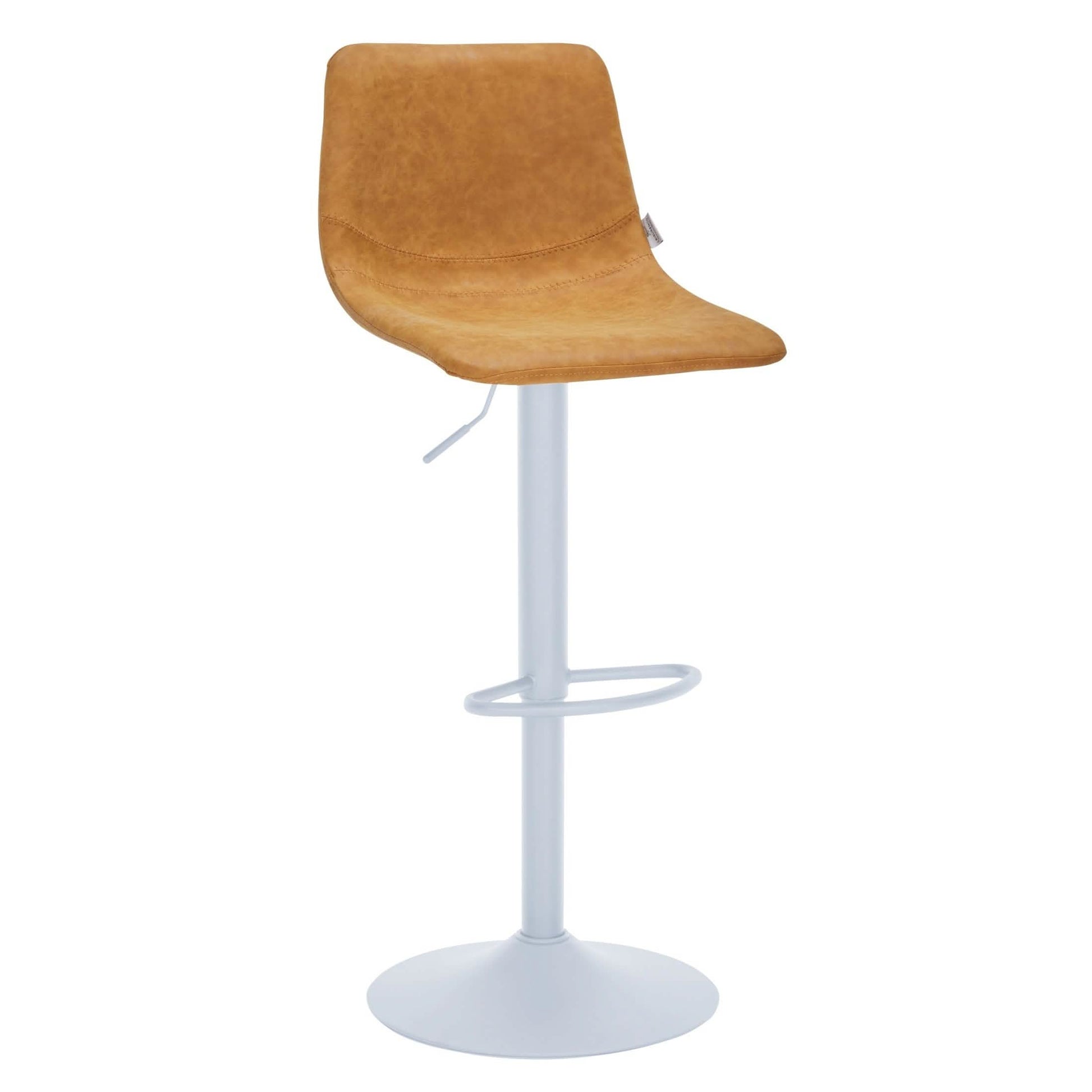 Tilbury Adjustable Height Bar Stool with Leather Upholstery in White Iron with Footrest Bar Stools Leisuremod