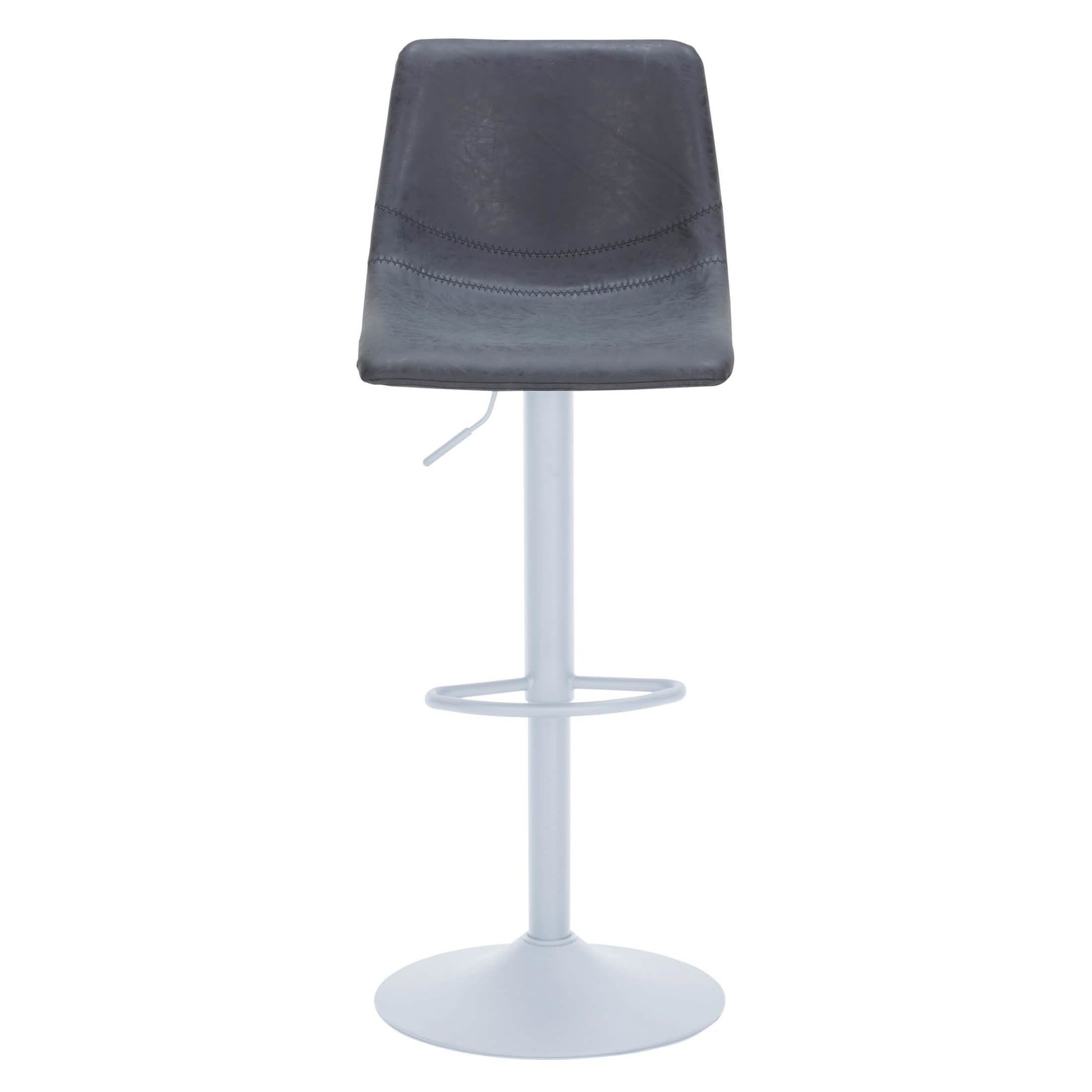Tilbury Adjustable Height Bar Stool with Leather Upholstery in White Iron with Footrest Bar Stools Leisuremod