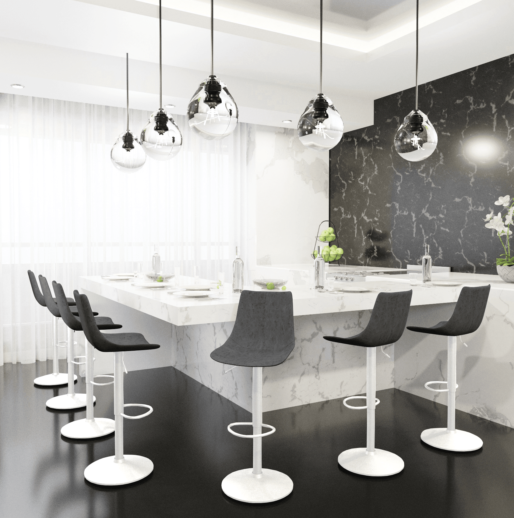 Tilbury Adjustable Height Bar Stool with Leather Upholstery in White Iron with Footrest Bar Stools Leisuremod