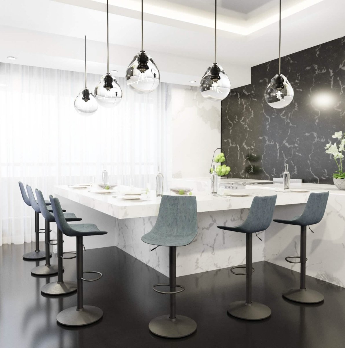 Tilbury Modern Adjustable Bar Stool with Footrest and 360-Degree Swivel Peacock Blue Bar Stools Leisuremod