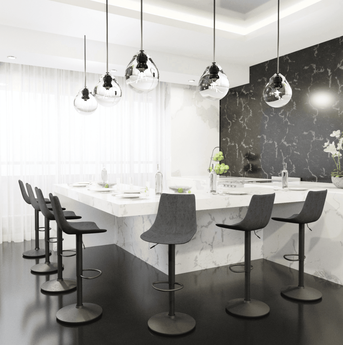 Tilbury Modern Adjustable Bar Stool with Footrest and 360-Degree Swivel Charcoal Black Bar Stools Leisuremod