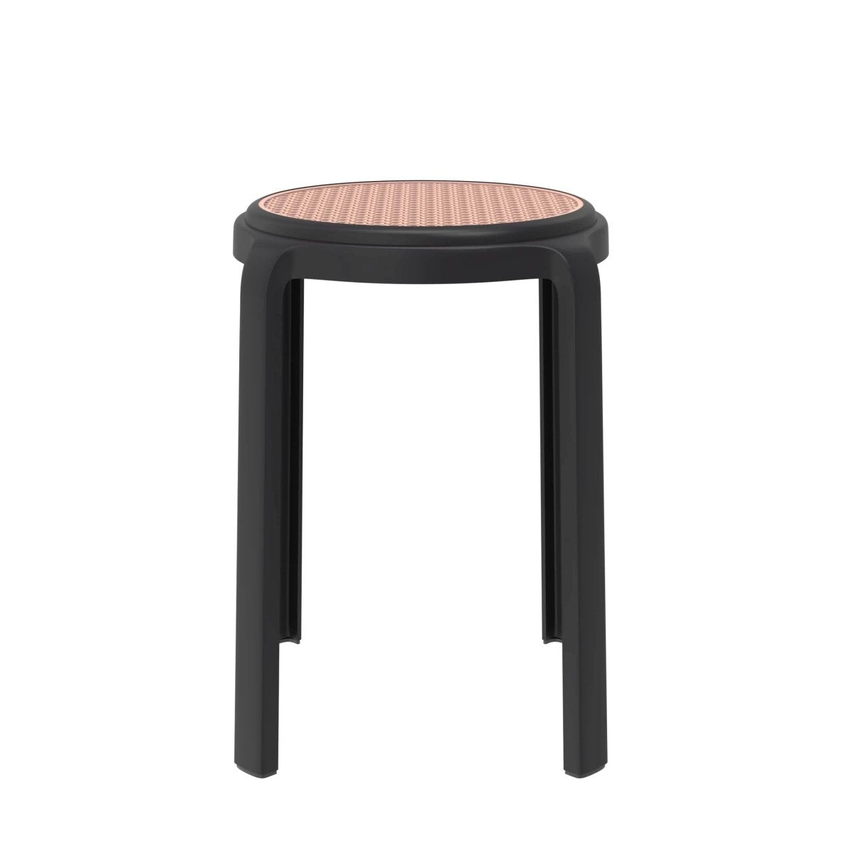 Tresse Mid-Century Modern Stackable Round Plastic Dining Stool for Kitchen and Dining Room Black Bar Stools Leisuremod