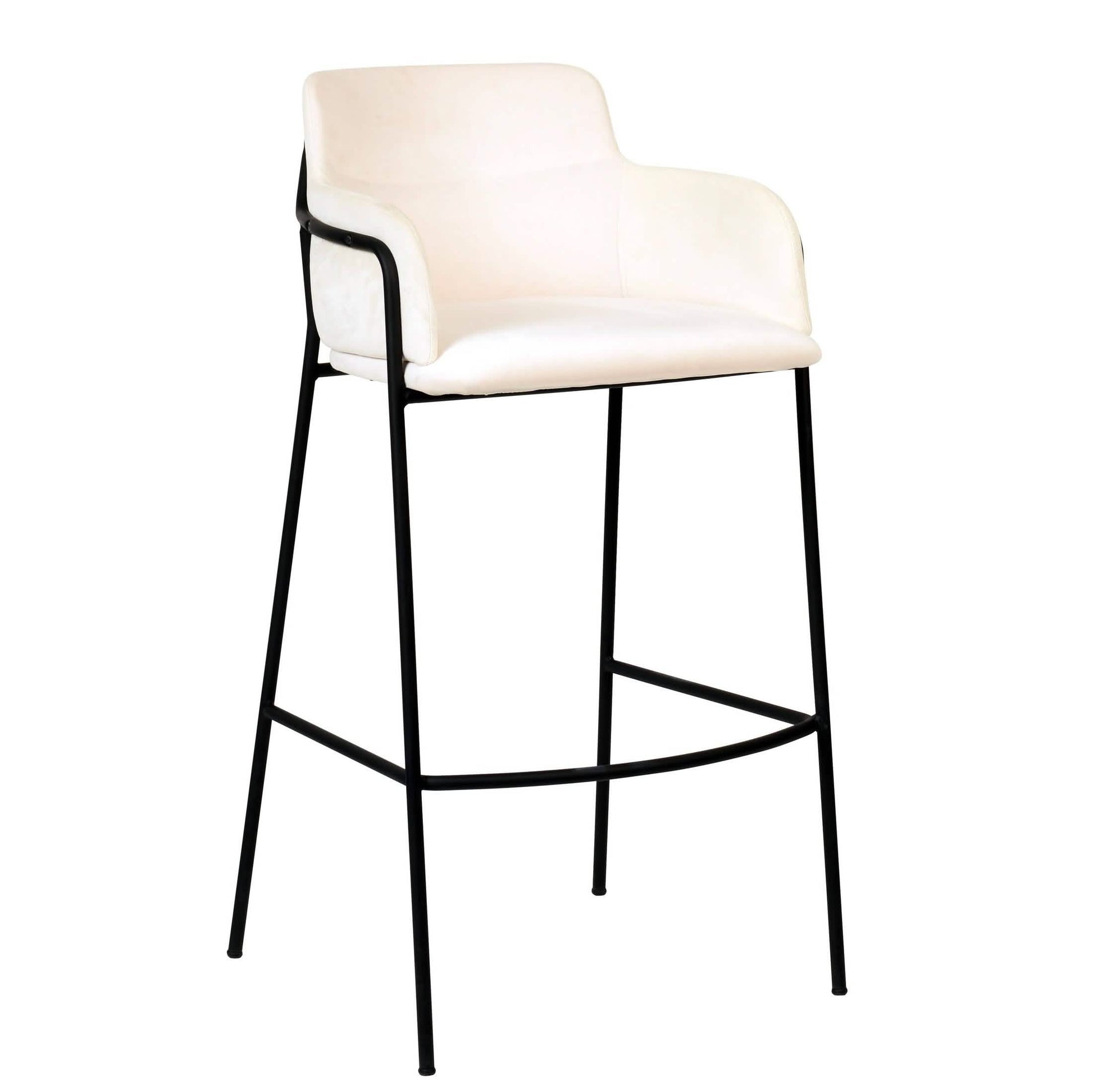 Axis 40" Bar Stool with Ergonomic Design, Powder-Coated Base, and Footrest in Black/Gold Velvet Black Beige Bar Stools Leisuremod