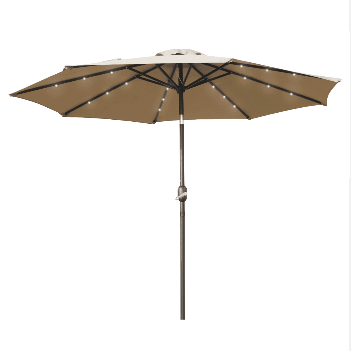 Leisuremod Beige Sierra 9' Outdoor Patio Tilt Market Umbrella with Solar LED Lights