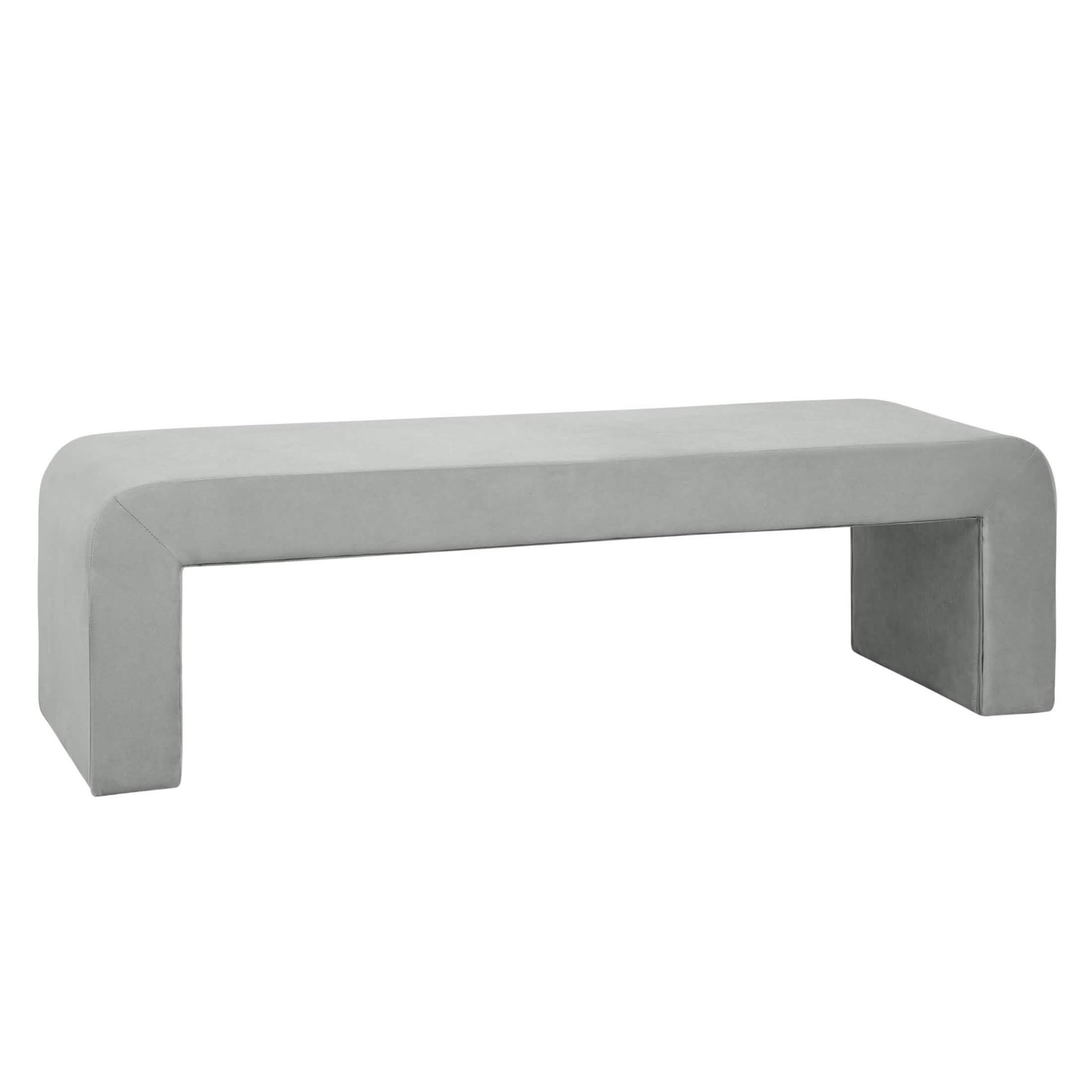 Vint 63" Wide Upholstered Bench in Boucle/Velvet with Curved Waterfall Design Light Grey BENCH Leisuremod